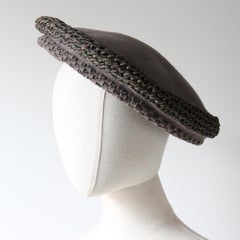 Vintage 1940's beret 1940's grey felt lamé braided tam hat vintage hat