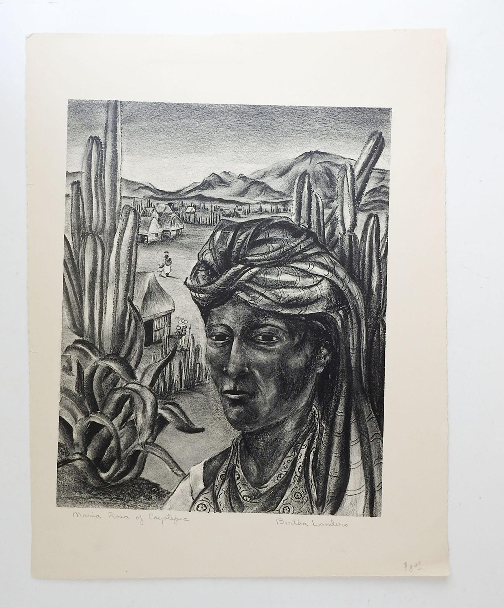 Bertha Landers, Porträtlithographie, 1940er-Jahre (Moderne der Mitte des Jahrhunderts) im Angebot