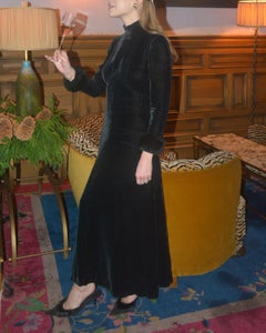 VINTAGE 1940er Jahre BIAS-CUT VELVET FUR-TRIMMED DRESS