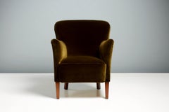 Vintage 1940s Birte Iversen Lounge Chair in Velvet Fabric