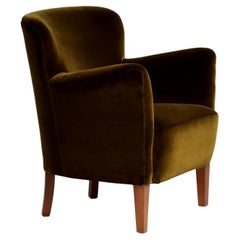Vintage 1940s Birte Iversen Lounge Chair in Velvet Fabric
