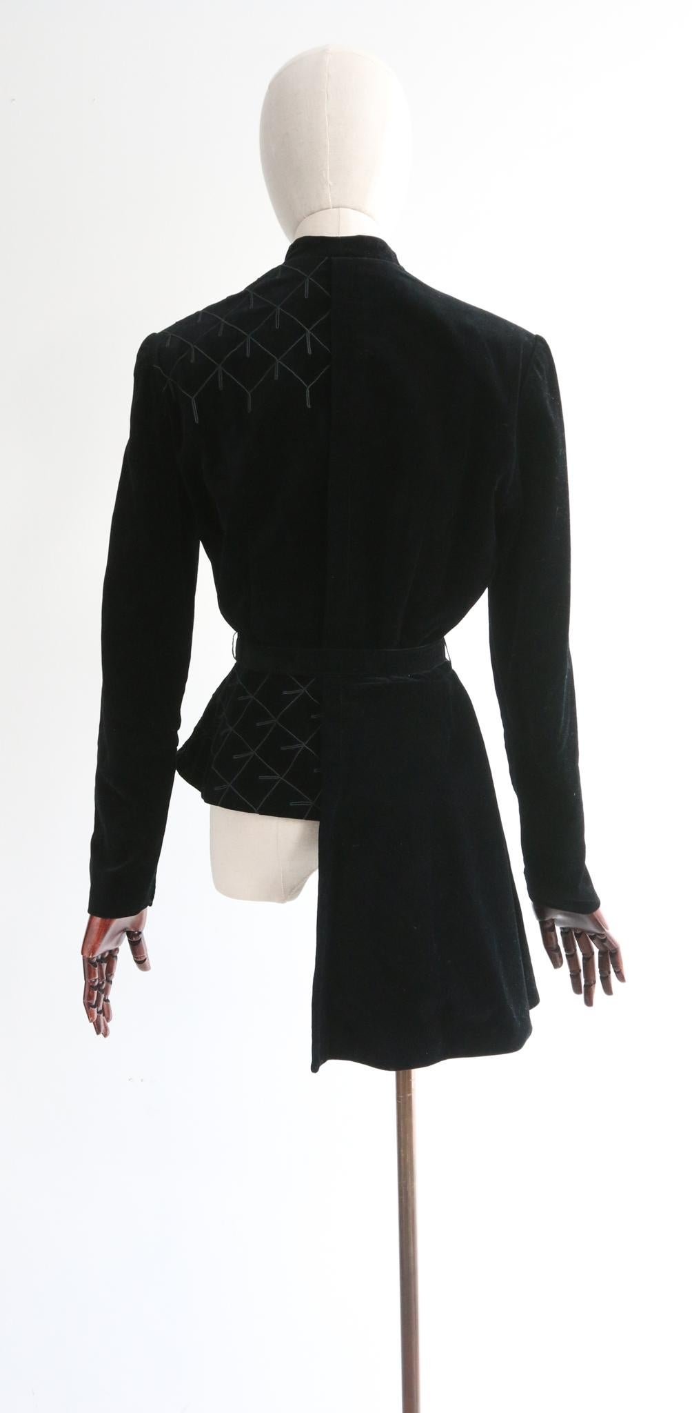Vintage 1940's Black Asymmetrical Velvet Jacket tailored couture  UK 8 US 4 2
