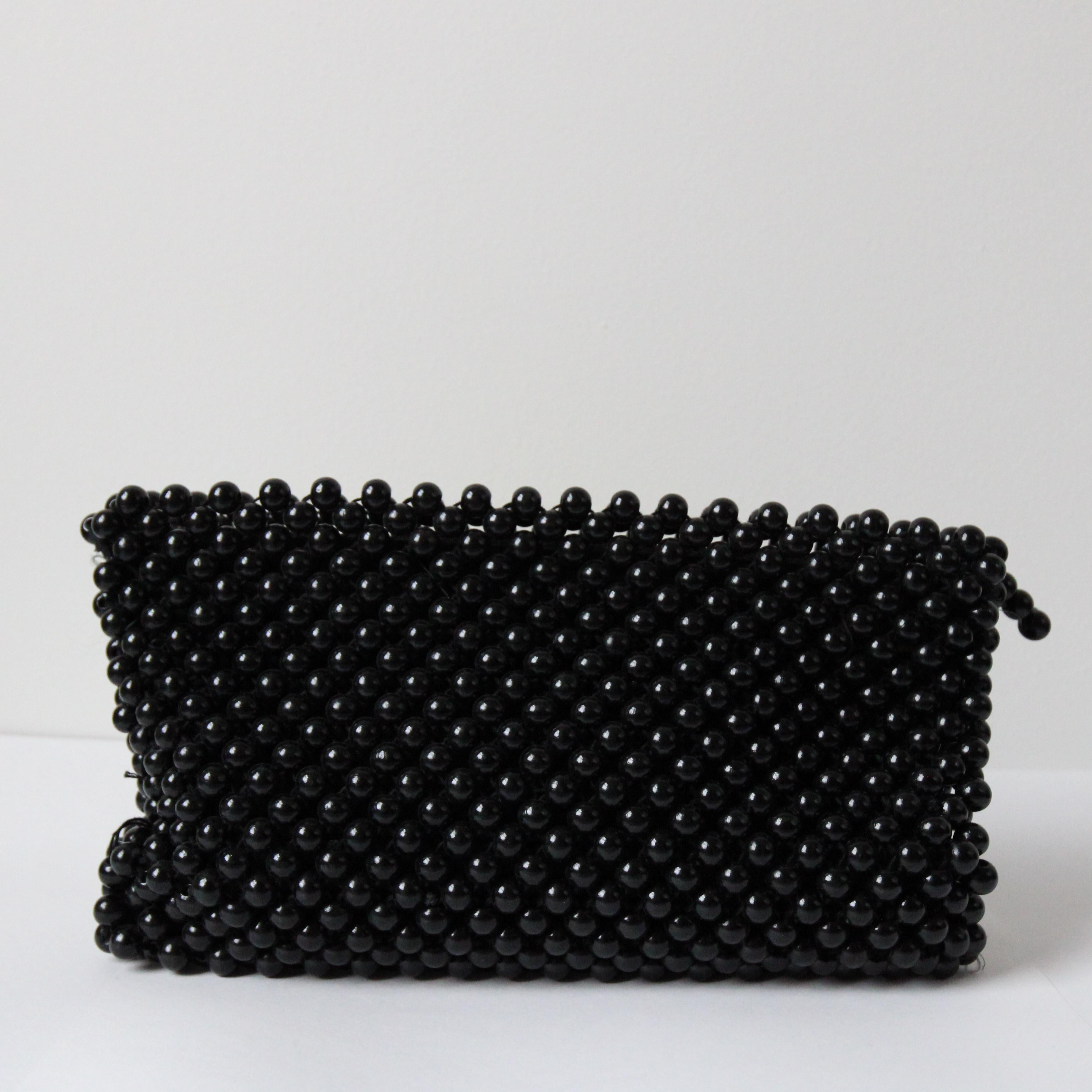 Vintage 1940's black beaded clutch bag original 1940's black wooden beaded bag For Sale 1