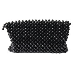 Vintage 1940's black beaded clutch bag original 1940's black wooden beaded bag