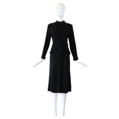 Vintage 1940's Black Beaded Peplum Skirt Suit US 6 UK 10