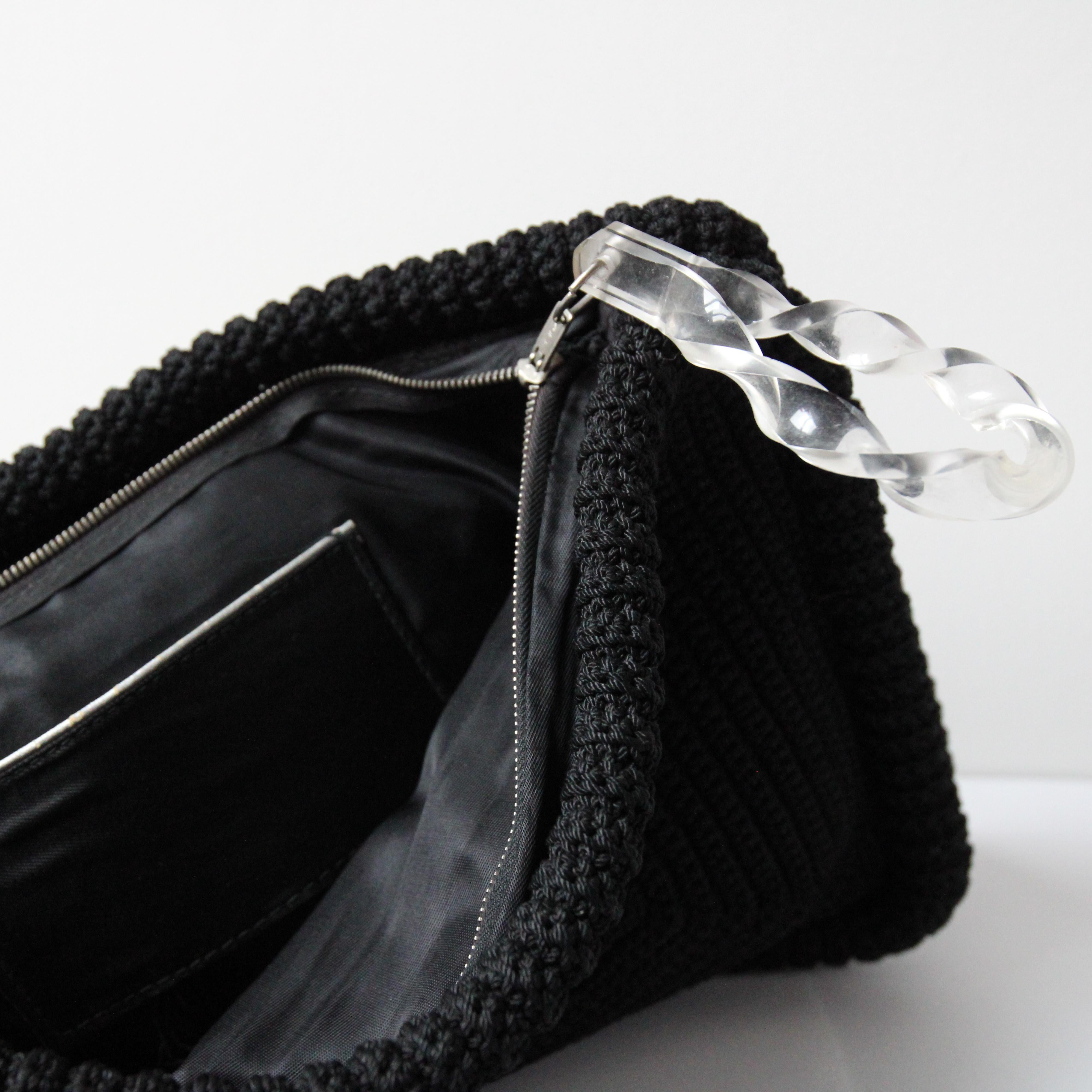 Women's or Men's Vintage 1940's black Crochet clutch bag original 1940's large clutch bag For Sale