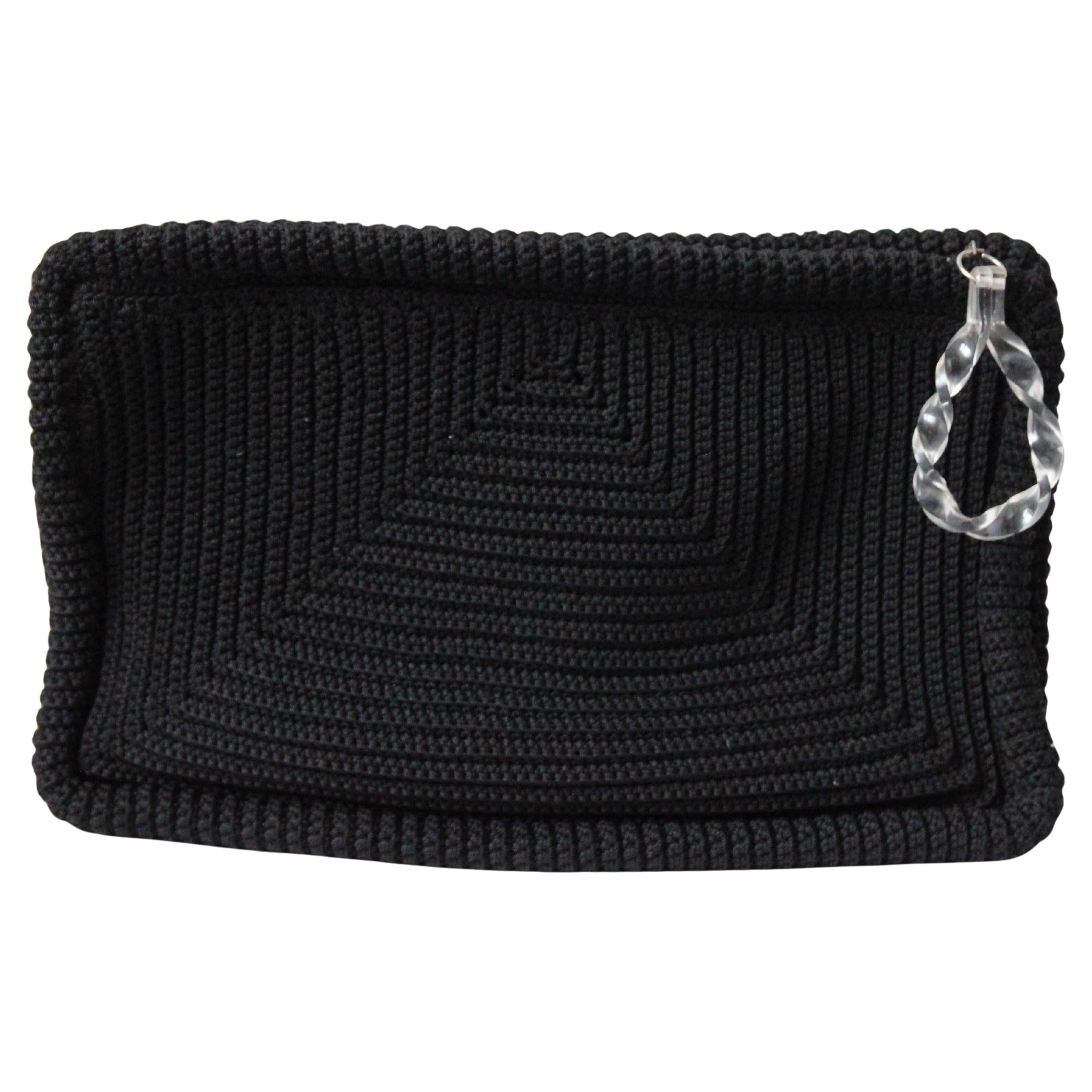 Vintage 1940's black Crochet clutch bag original 1940's large clutch bag For Sale