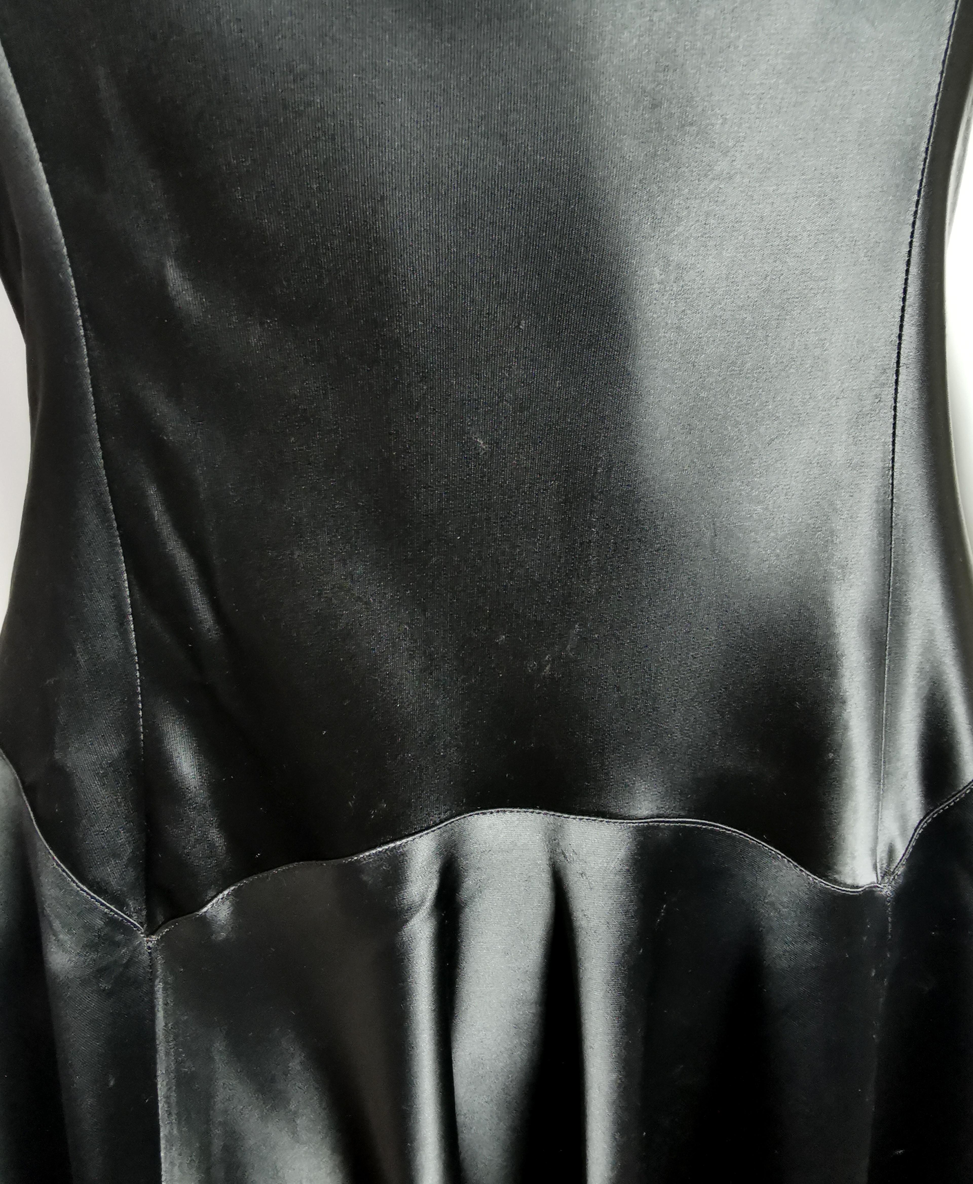 Vintage 1940s Black liquid satin bombshell dress, Evening gown  For Sale 6