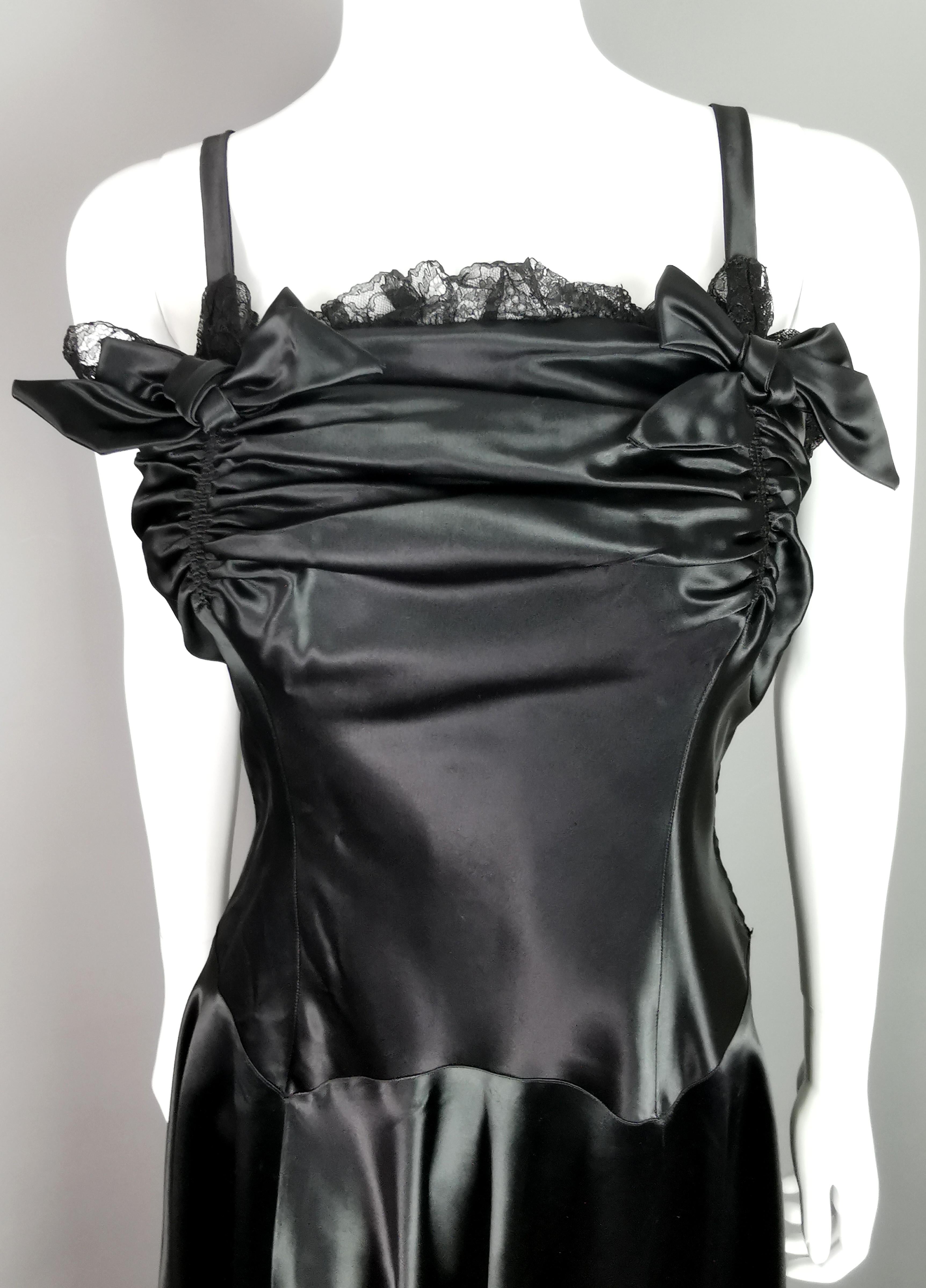 Vintage 1940s Black liquid satin bombshell dress, Evening gown  For Sale 7
