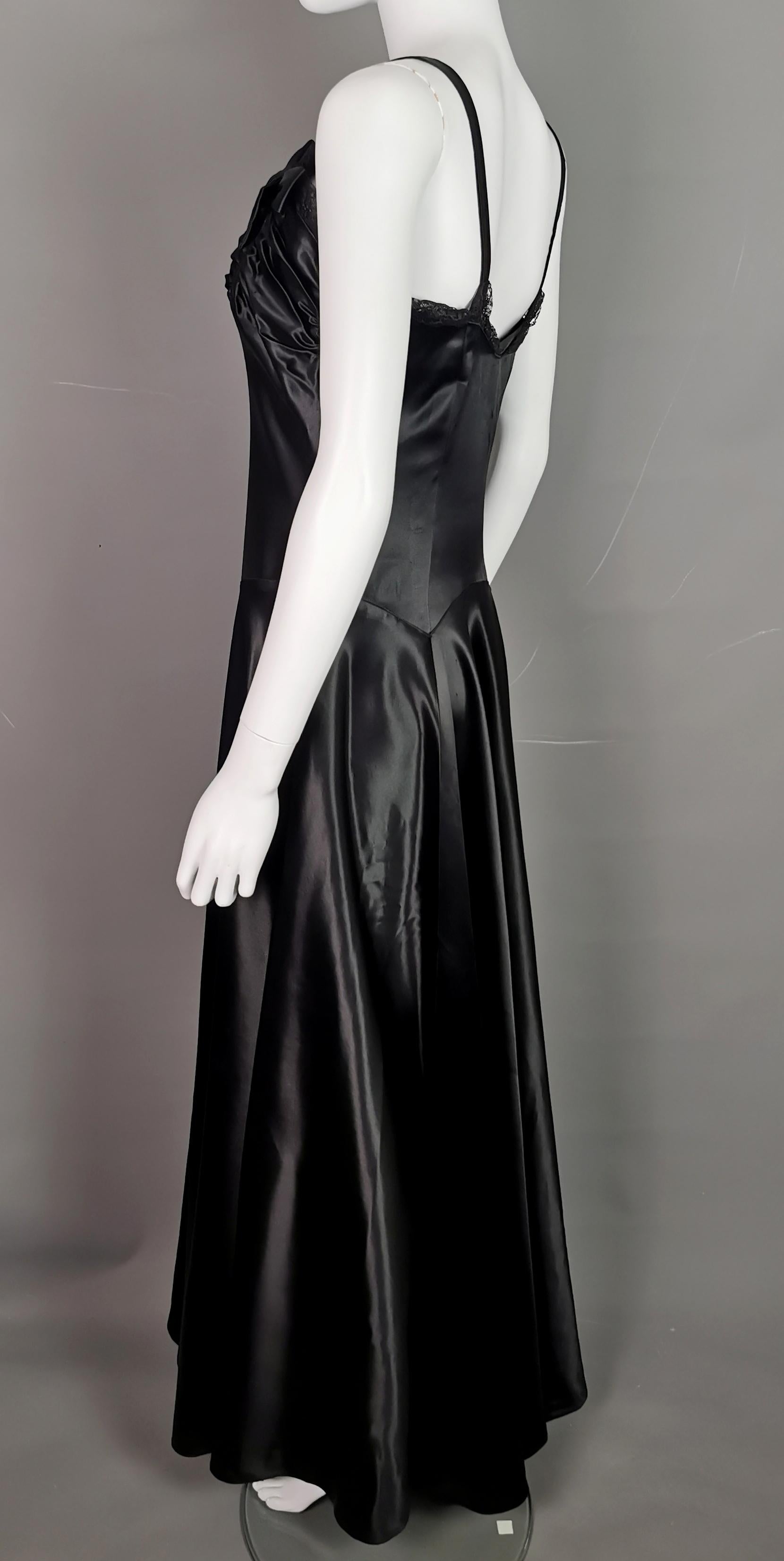 Women's or Men's Vintage 1940s Black liquid satin bombshell dress, Evening gown  For Sale
