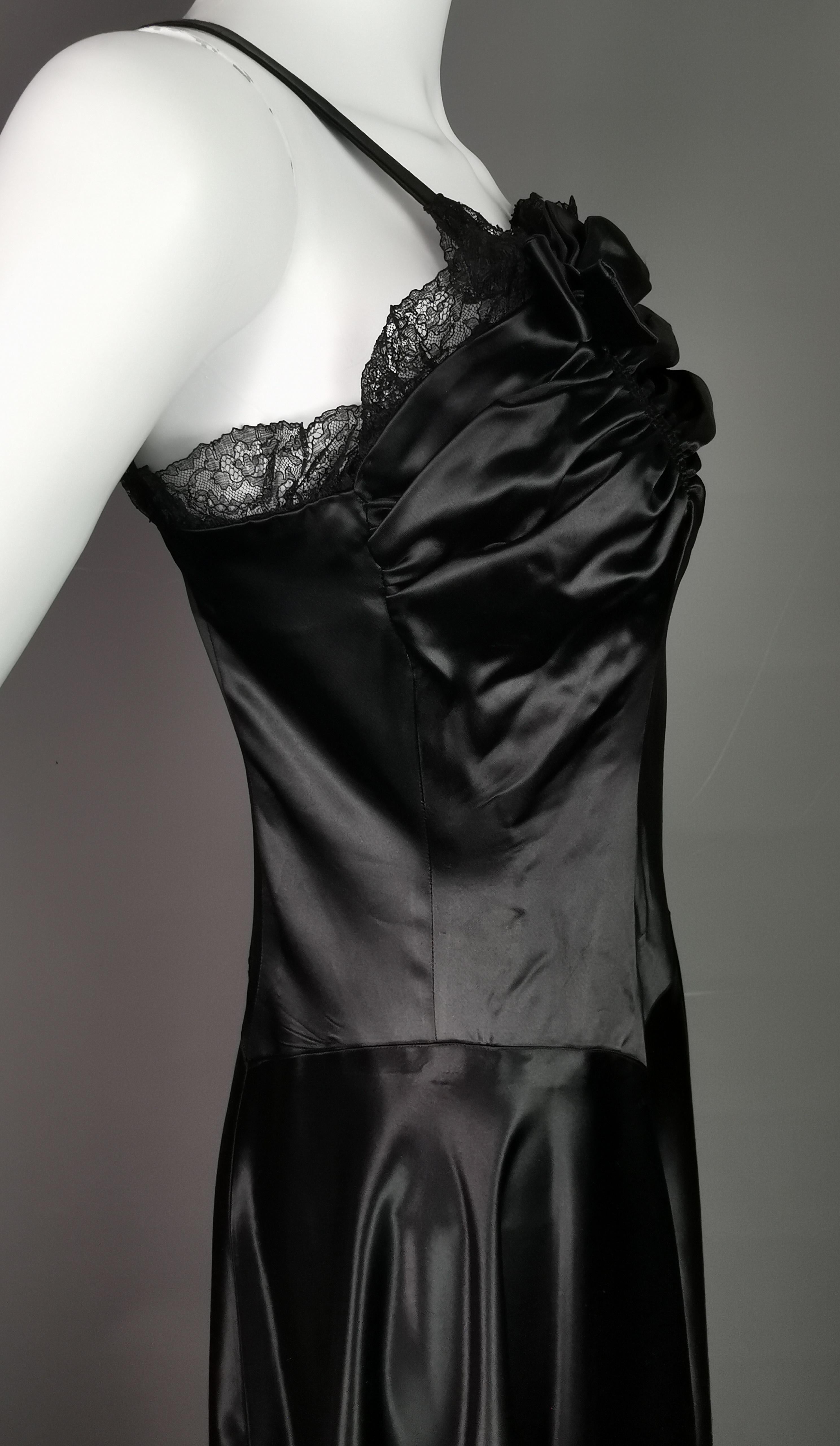 Vintage 1940s Black liquid satin bombshell dress, Evening gown  Unisexe en vente