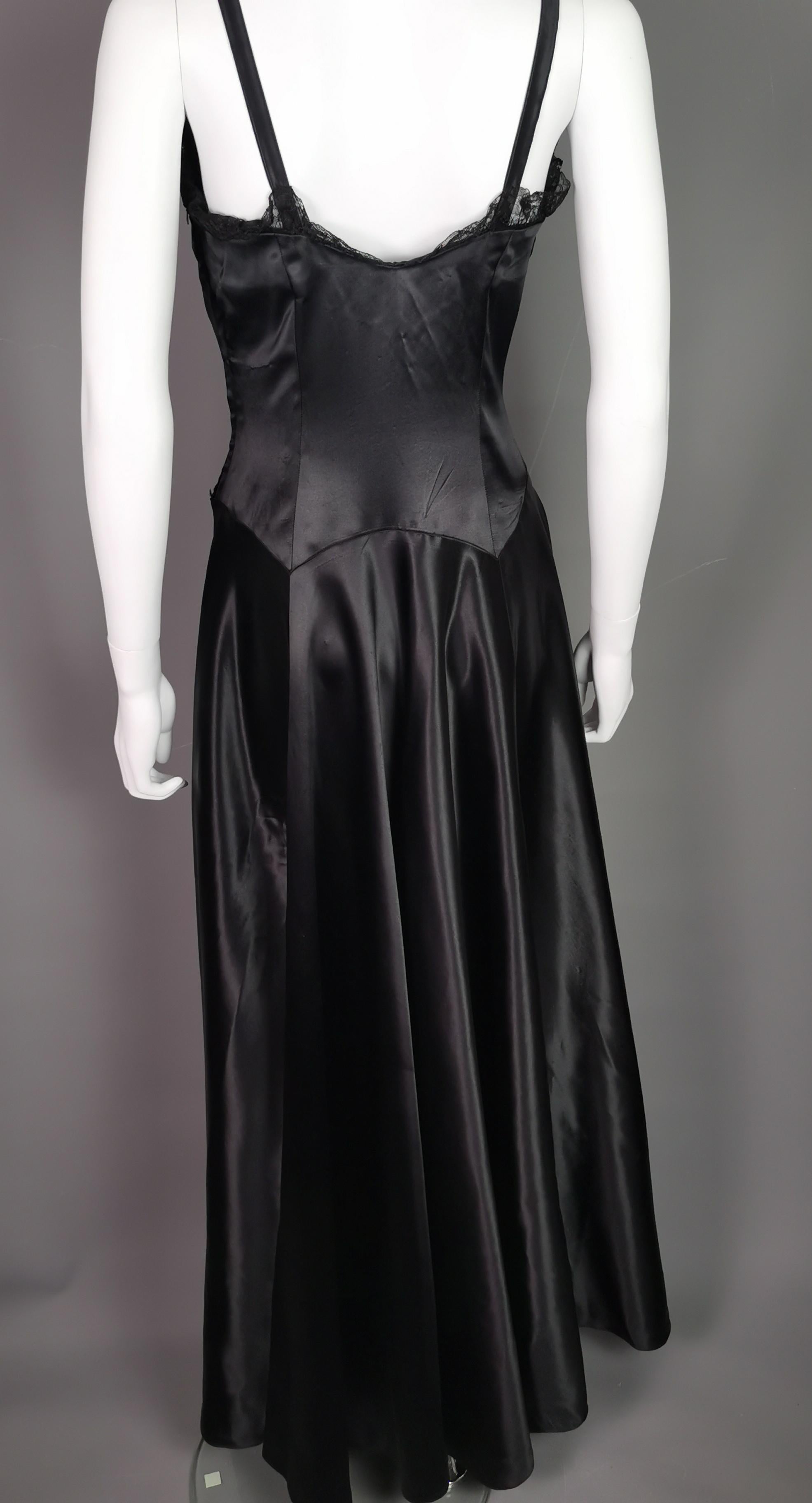 Vintage 1940s Black liquid satin bombshell dress, Evening gown  For Sale 3