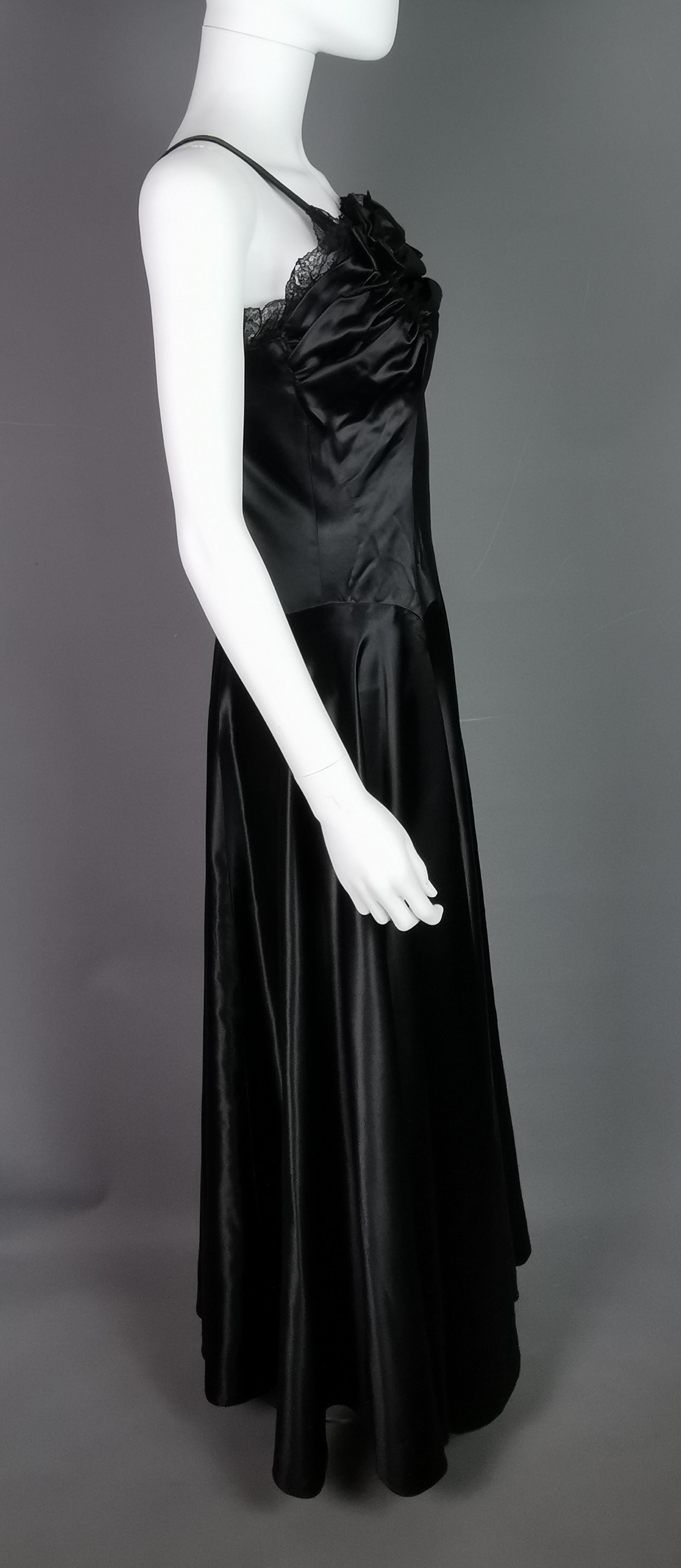 Vintage 1940s Black liquid satin bombshell dress, Evening gown  For Sale 4