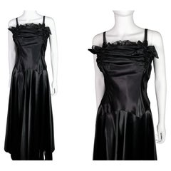Vintage 1940s Black liquid satin bombshell dress, Evening gown 