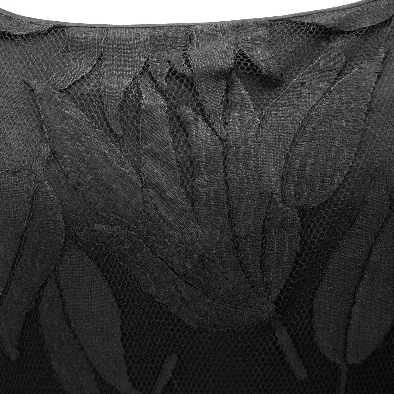 Vintage 1940's Black Net Gown with Floral Motif For Sale 1