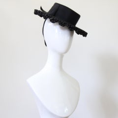 Vintage 1940s Black Straw Percher Hat Tilt Hat Millinery