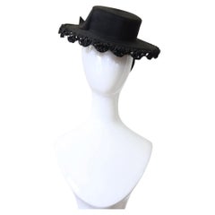 Vintage 1940s Black Straw Percher Hat Tilt Hat Millinery