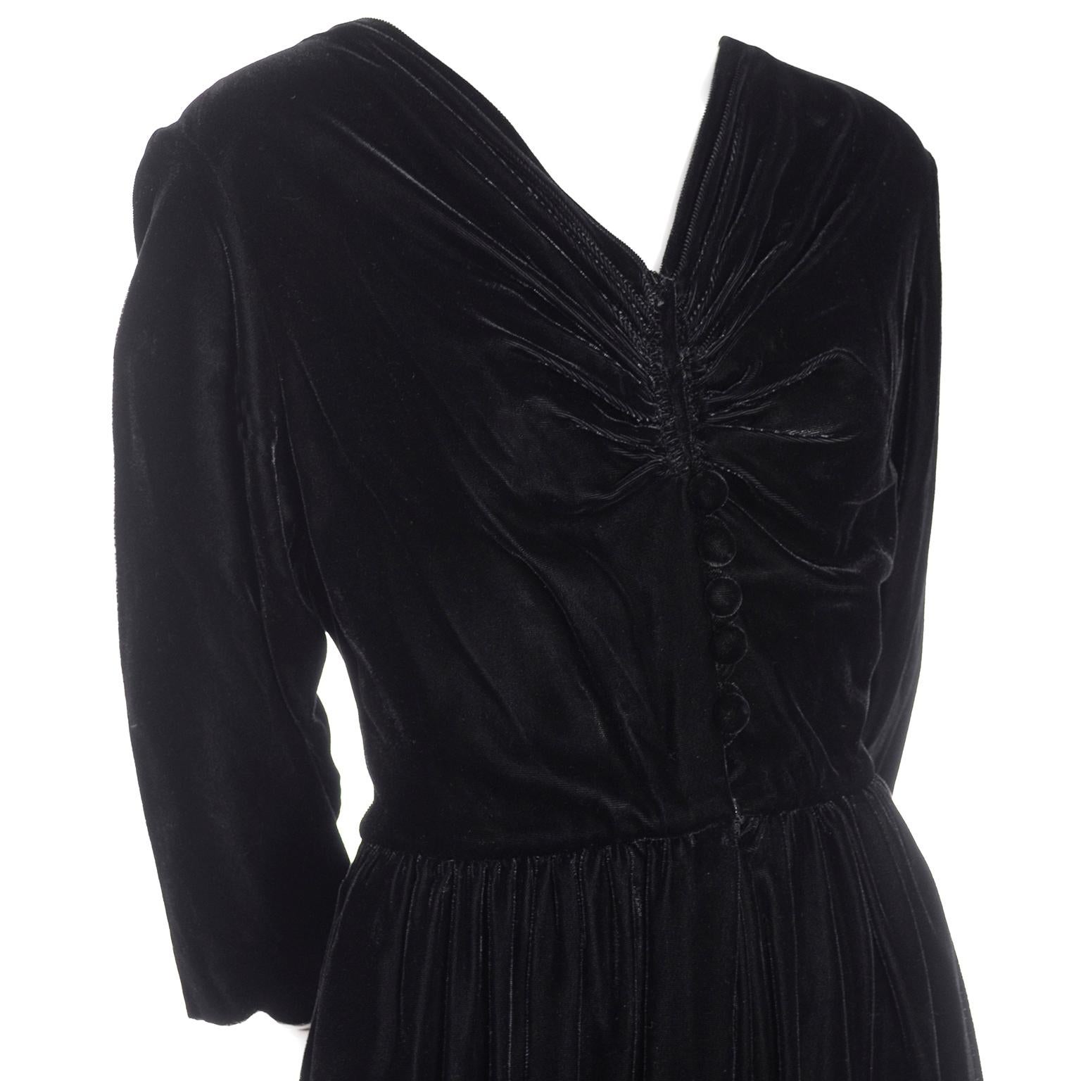 Vintage 1940s Black Velvet Evening Dress or Hostess Gown For Sale 4