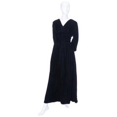 Vintage 1940s Black Velvet Evening Dress or Hostess Gown
