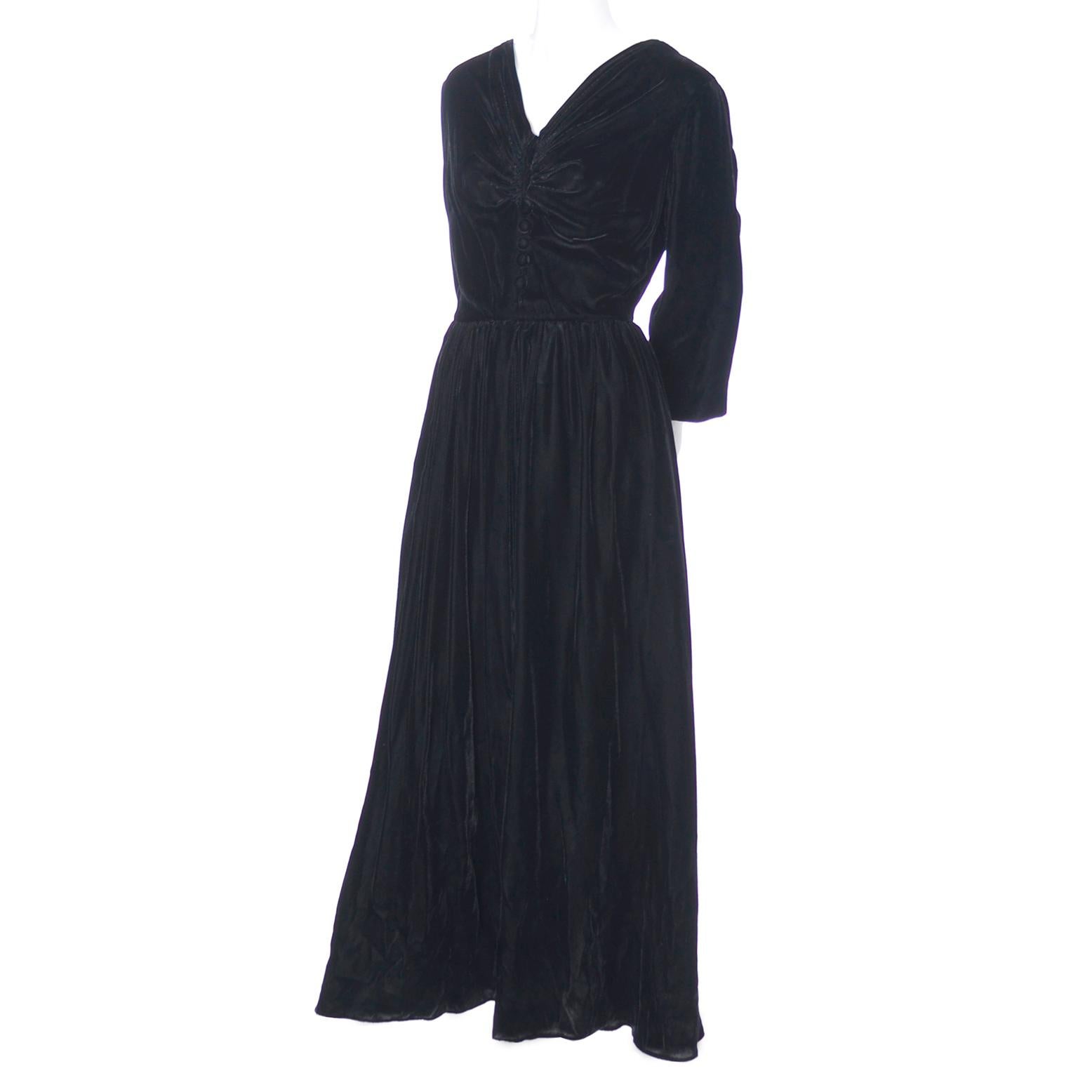 Women's Vintage 1940s Black Velvet Evening Dress or Hostess Gown For Sale