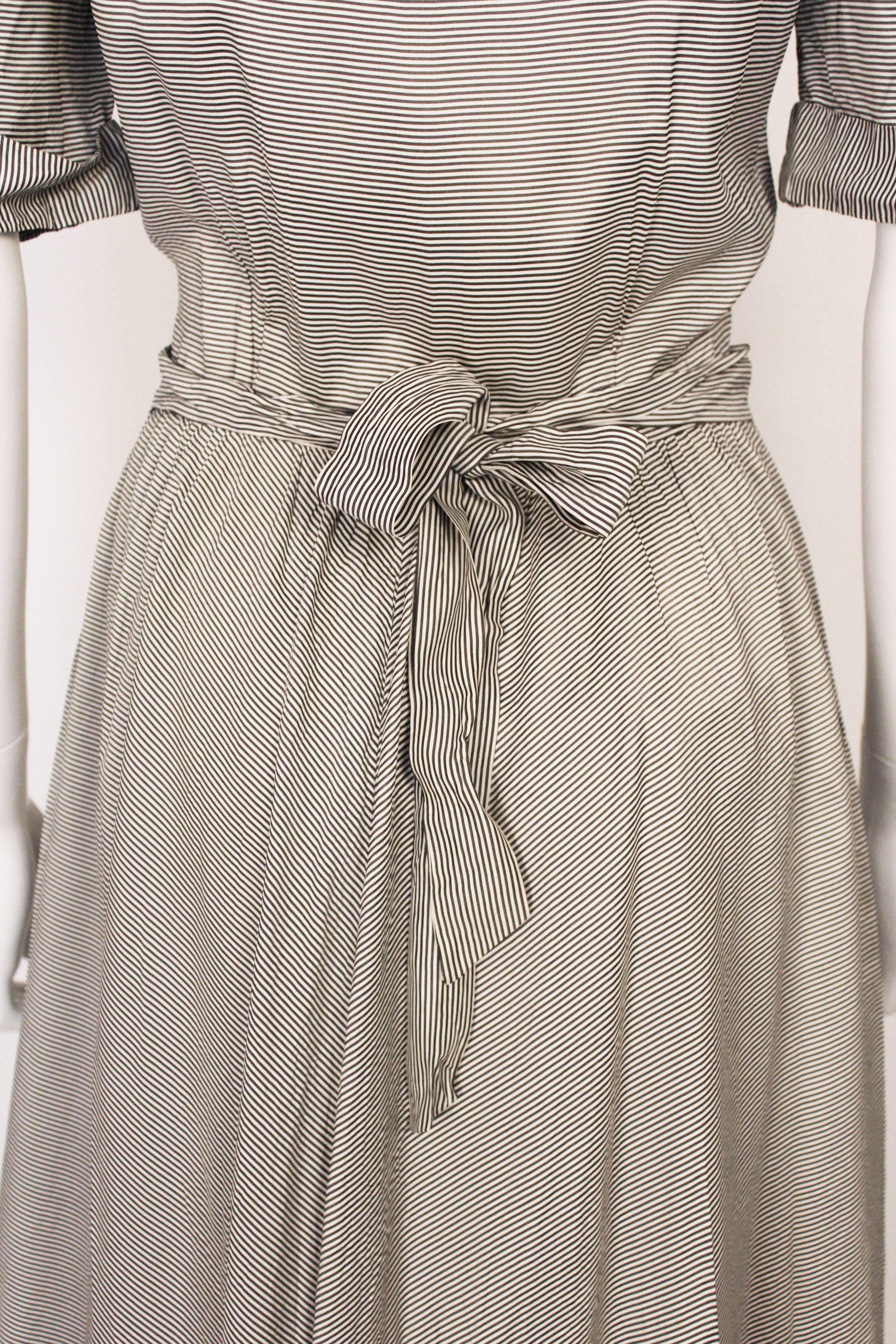 Women's  Vintage 1940s Black & White Stripe Tea Dress For Sale