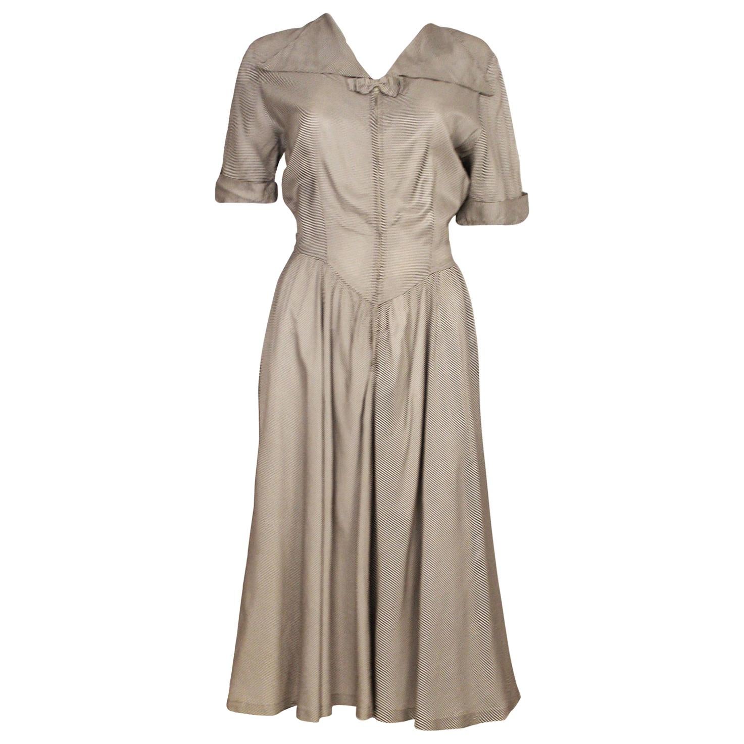  Vintage 1940s Black & White Stripe Tea Dress For Sale