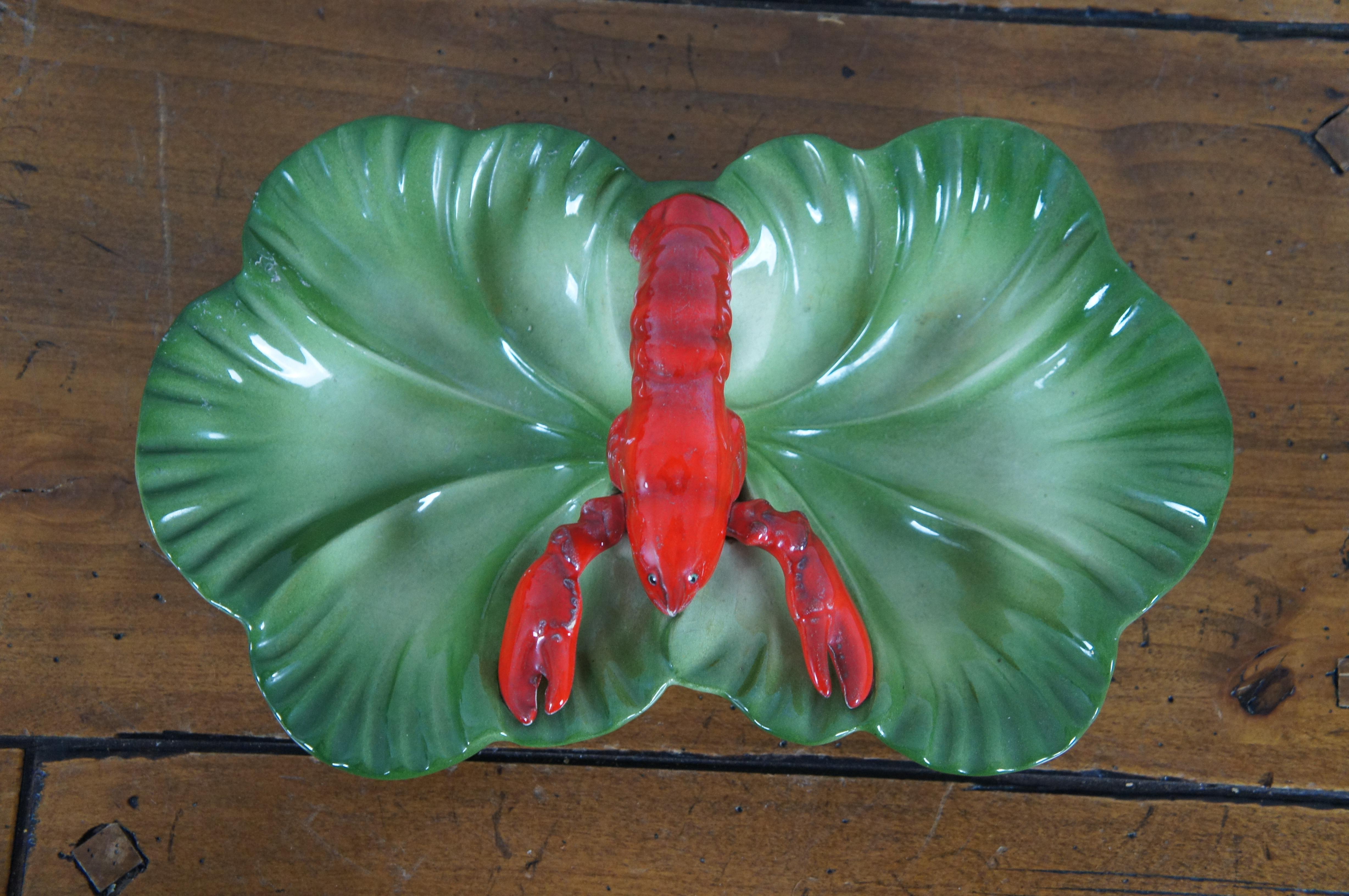 Mid-Century Modern Vintage 1940s Brad Keeler Ceramic  Lobster Cabbage Leaf Divided Dish 872 12