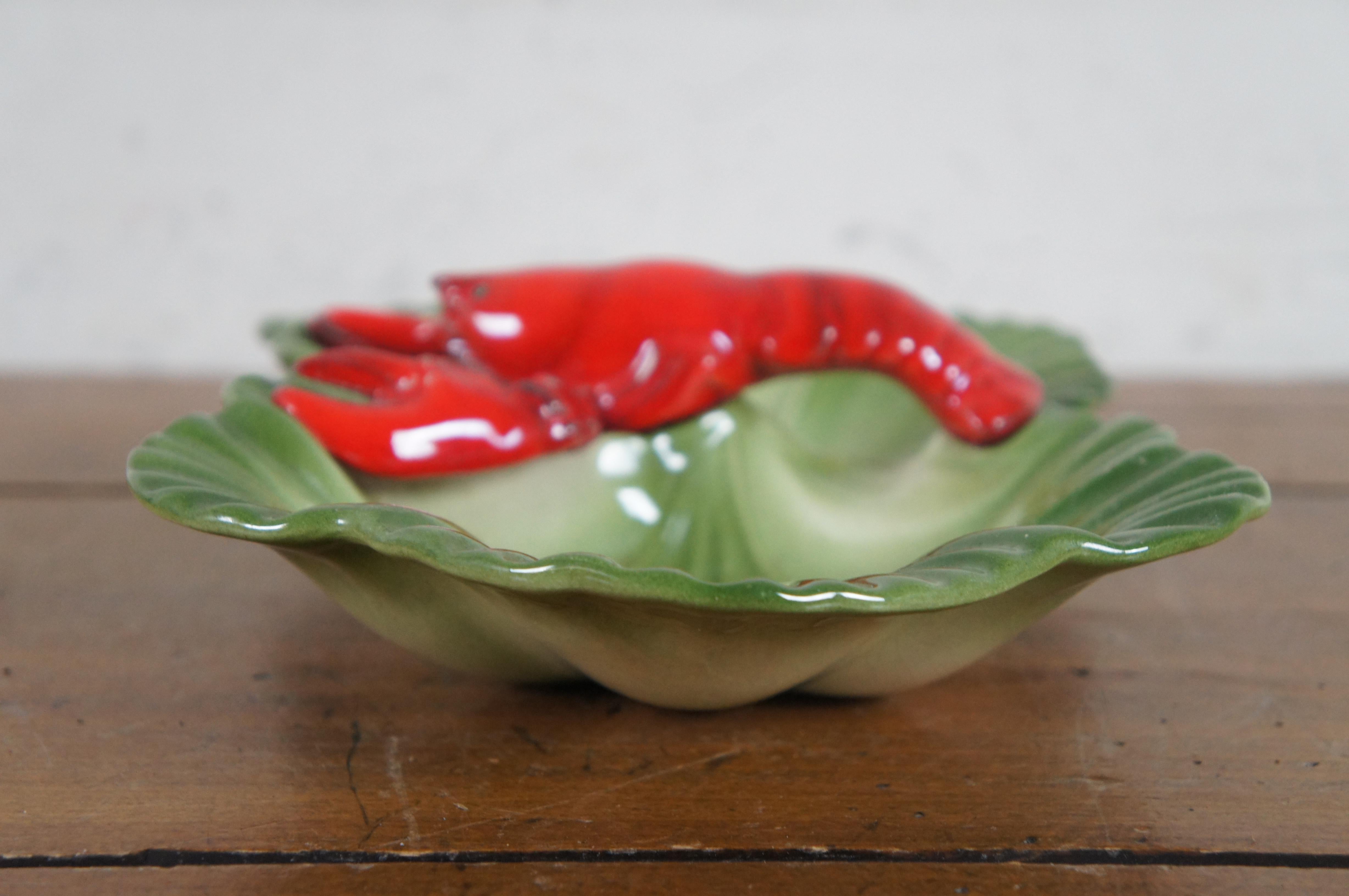 Mid-20th Century Vintage 1940s Brad Keeler Ceramic  Lobster Cabbage Leaf Divided Dish 872 12