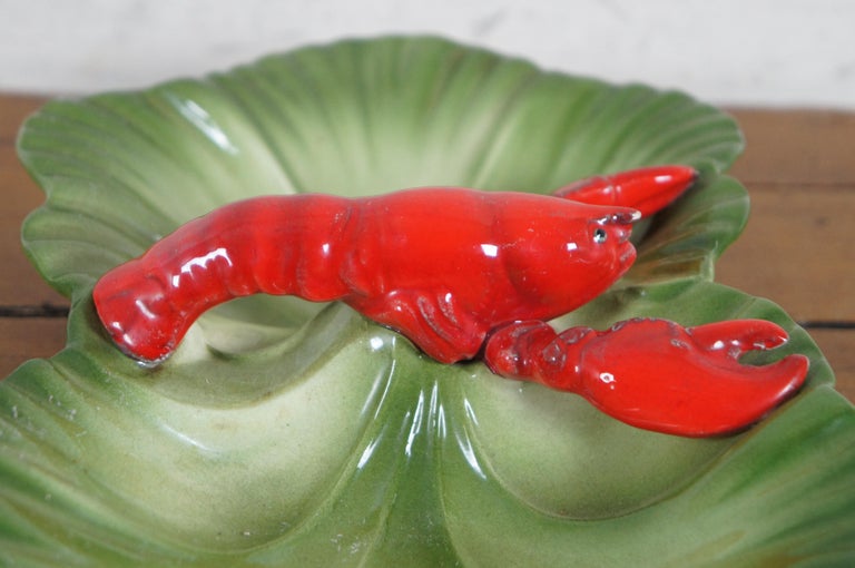 Vintage 1940s Brad Keeler Ceramic Lobster Cabbage Leaf Divided