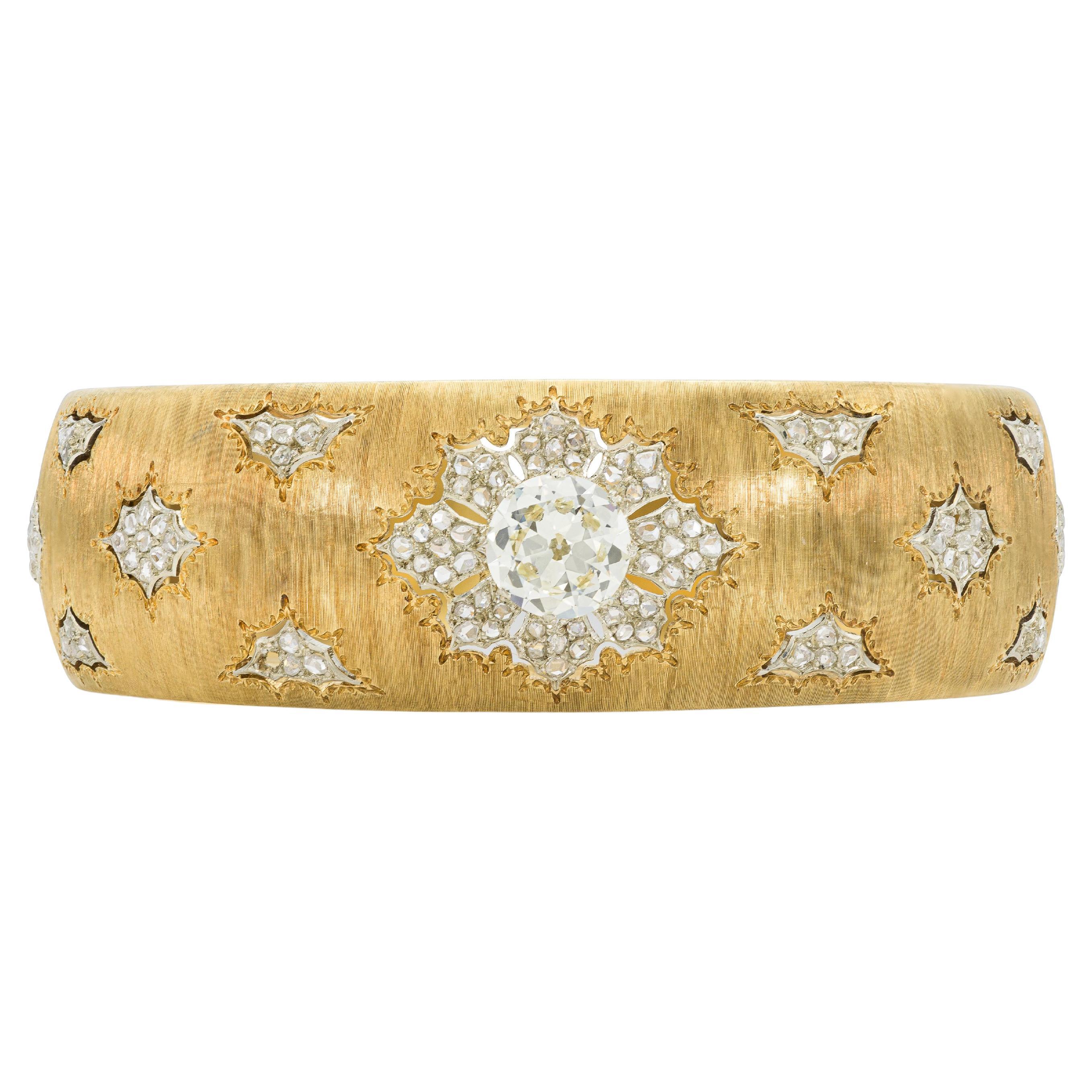 Vintage 1940s Buccellati Diamond Macri Cuff Bracelet For Sale