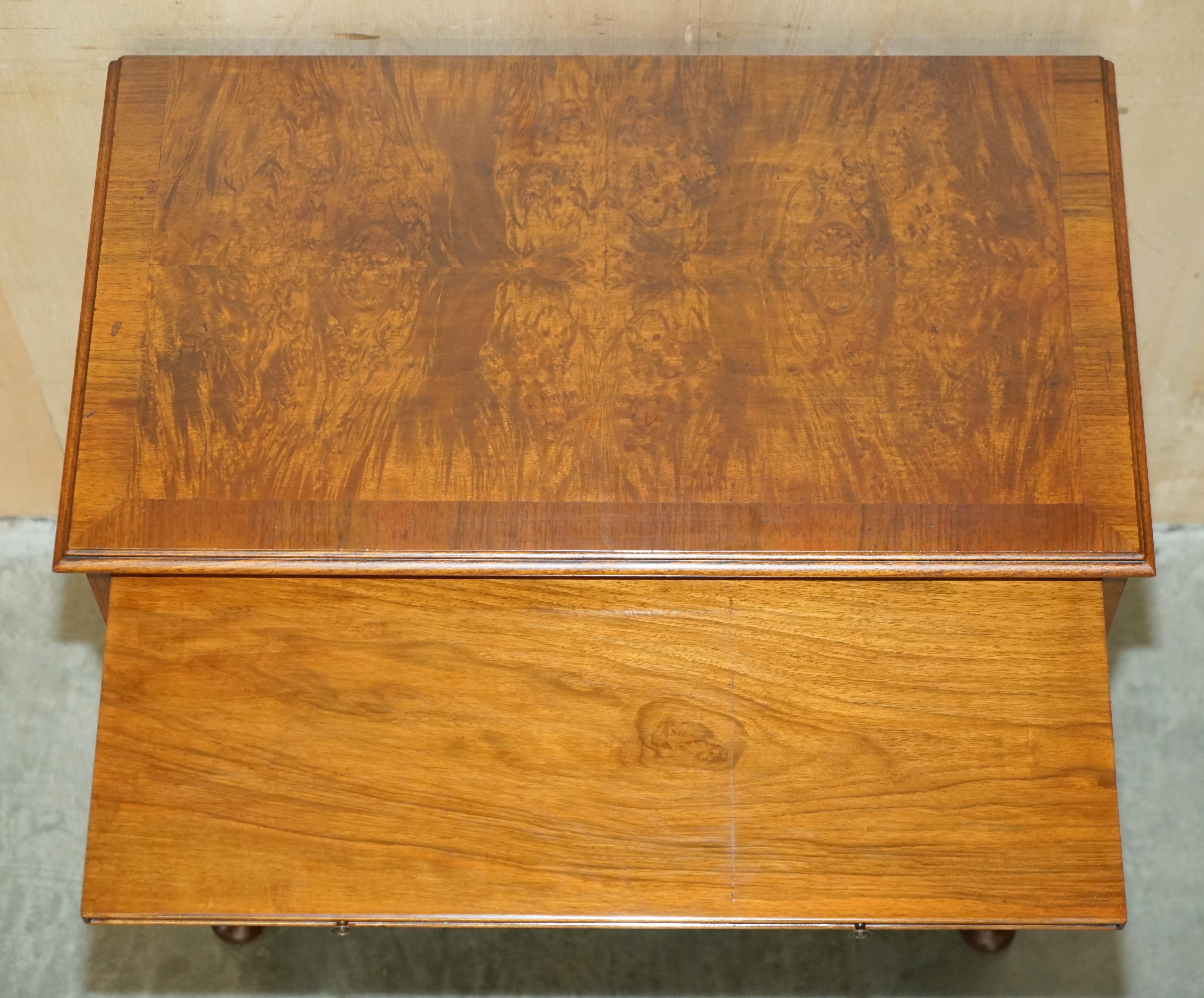 VINTAGE 1940's BURR WALNUT CHEST OF DRAWERS WITH BUTLERS SERVING TRAY TO THE TOP For Sale 11