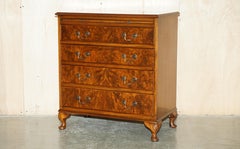 VINTAGE 1940's BURR WALNUT CHEST OF DRAWERS WITH BUTLERS SERVING TRAY TO THE TOP