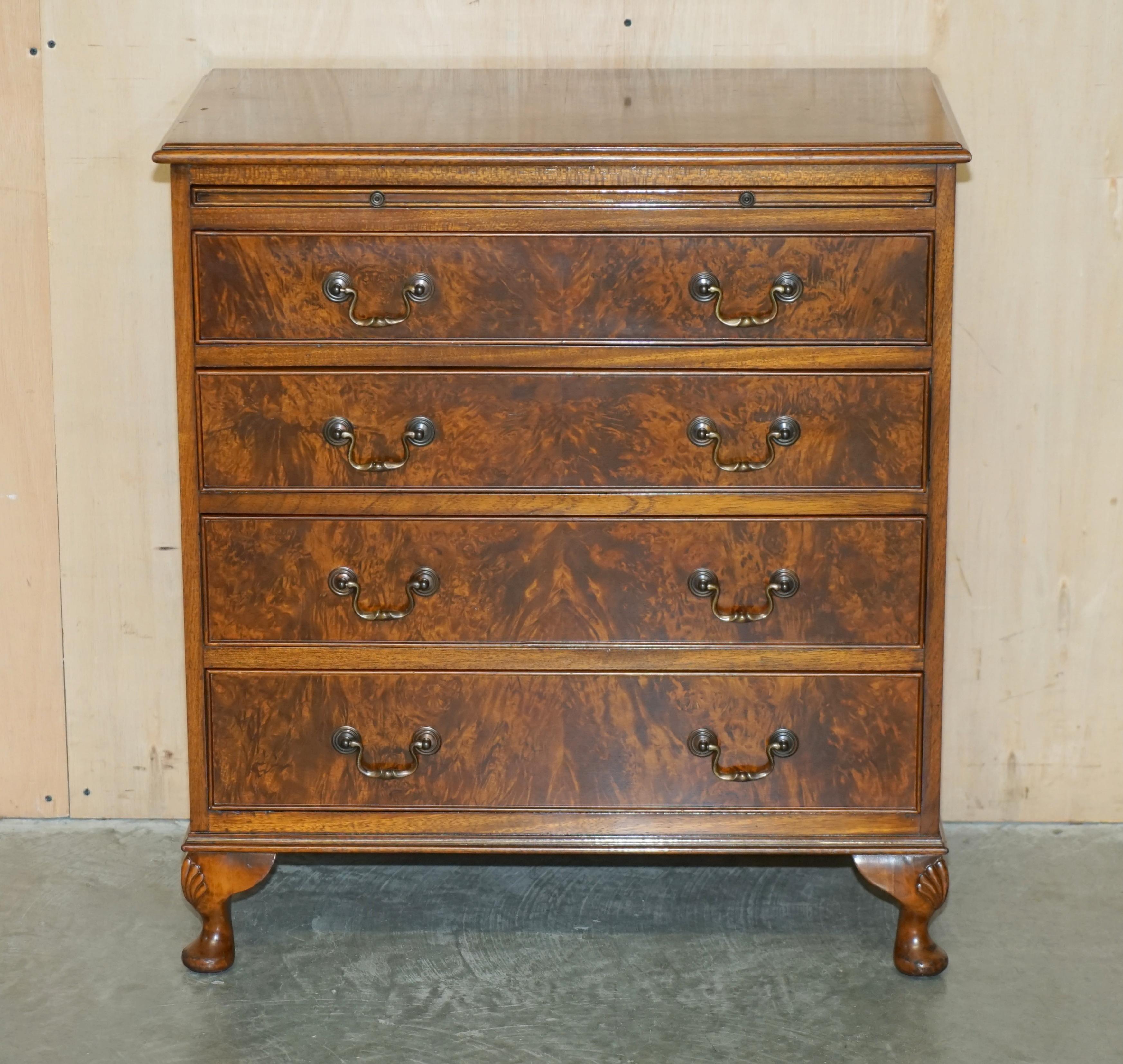 Art Deco VINTAGE 1940's BURR WALNUT CHEST OF DRAWERS WITH BUTLERS SERVING TRAY TO THE TOP For Sale