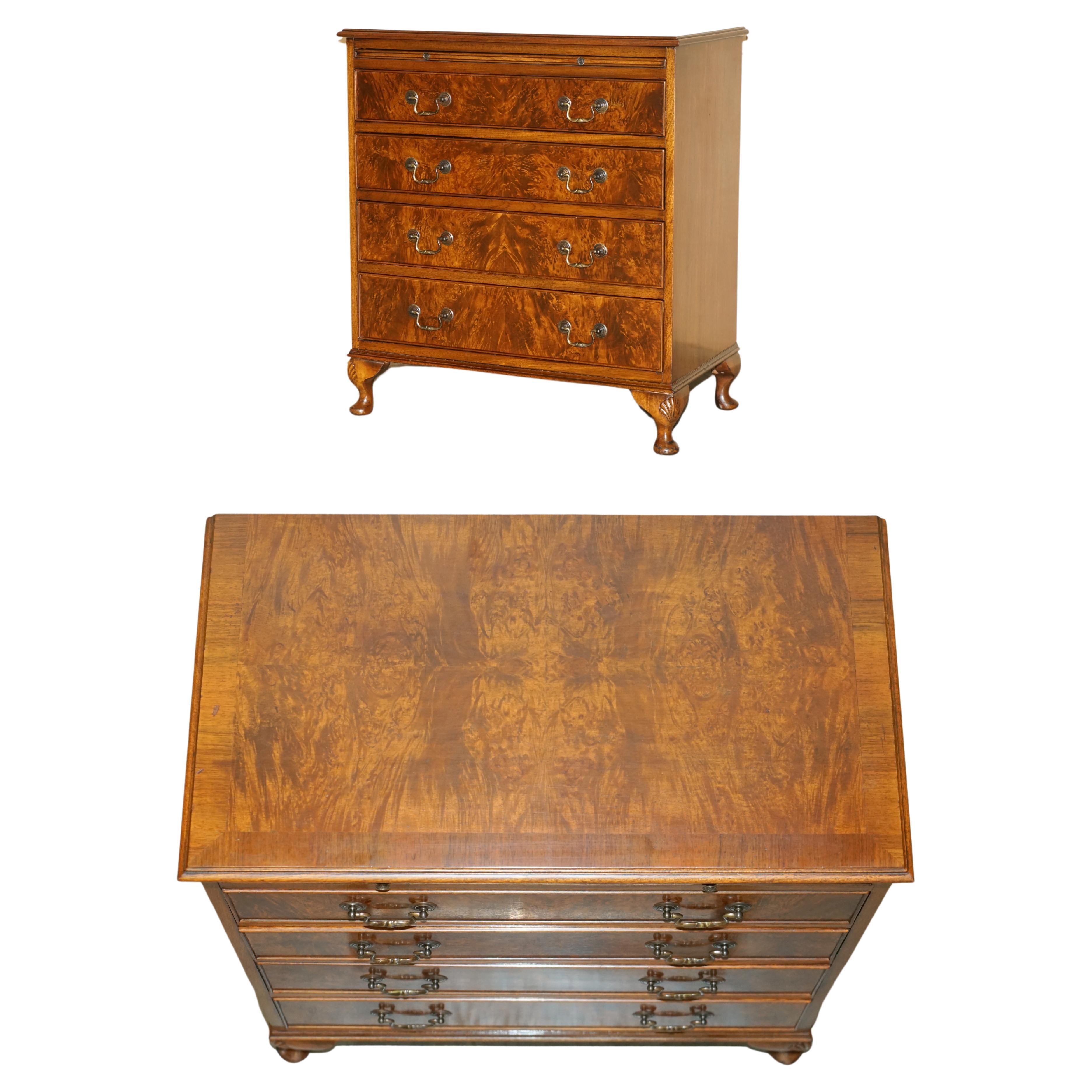 VINTAGE 1940's BURR WALNUT CHEST OF DRAWERS WITH BUTLERS SERVING TRAY TO THE TOP For Sale
