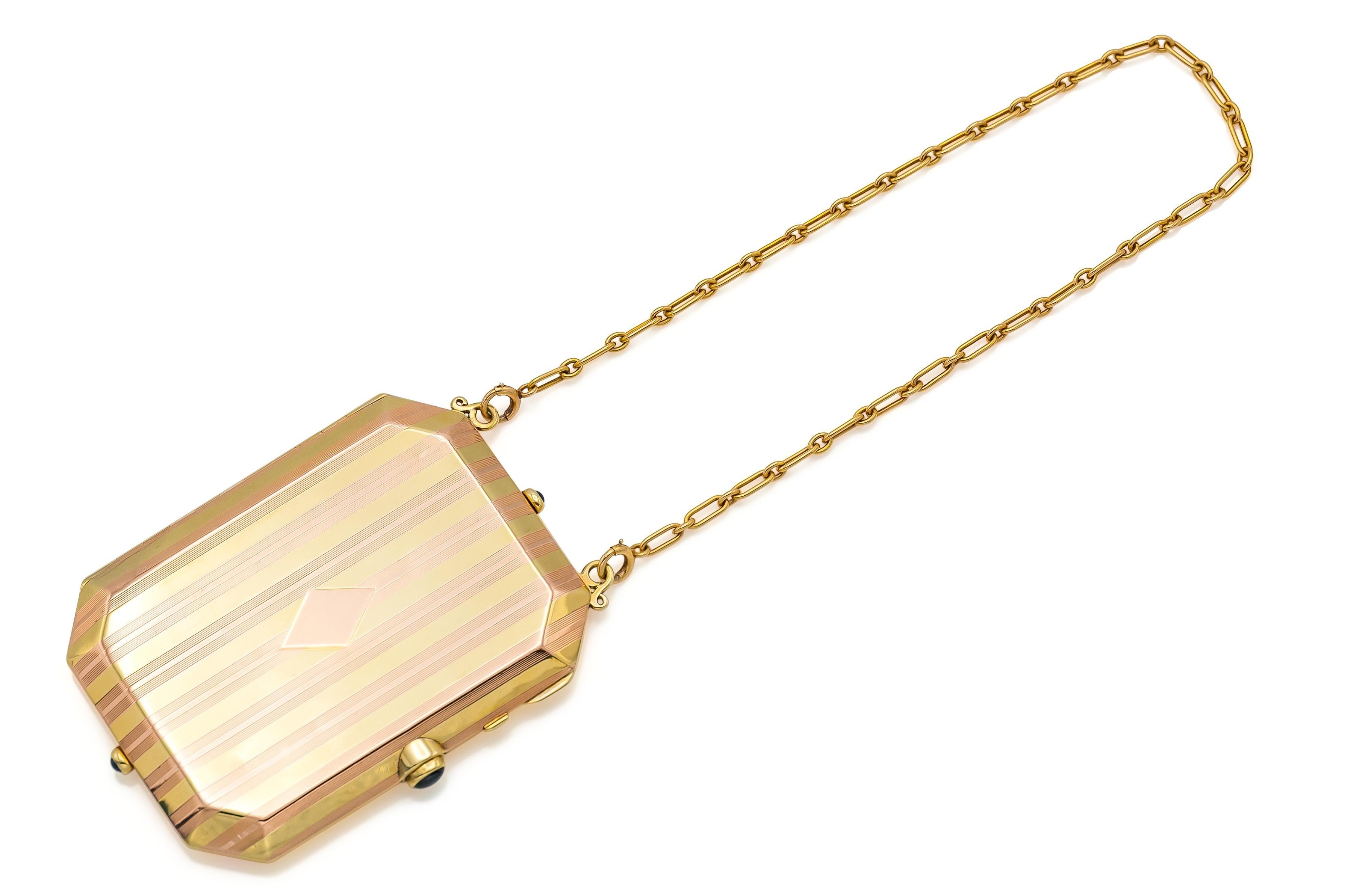 Vintage 1940s Cartier Retro Gold Compact with Sapphires In Good Condition For Sale In New York, NY