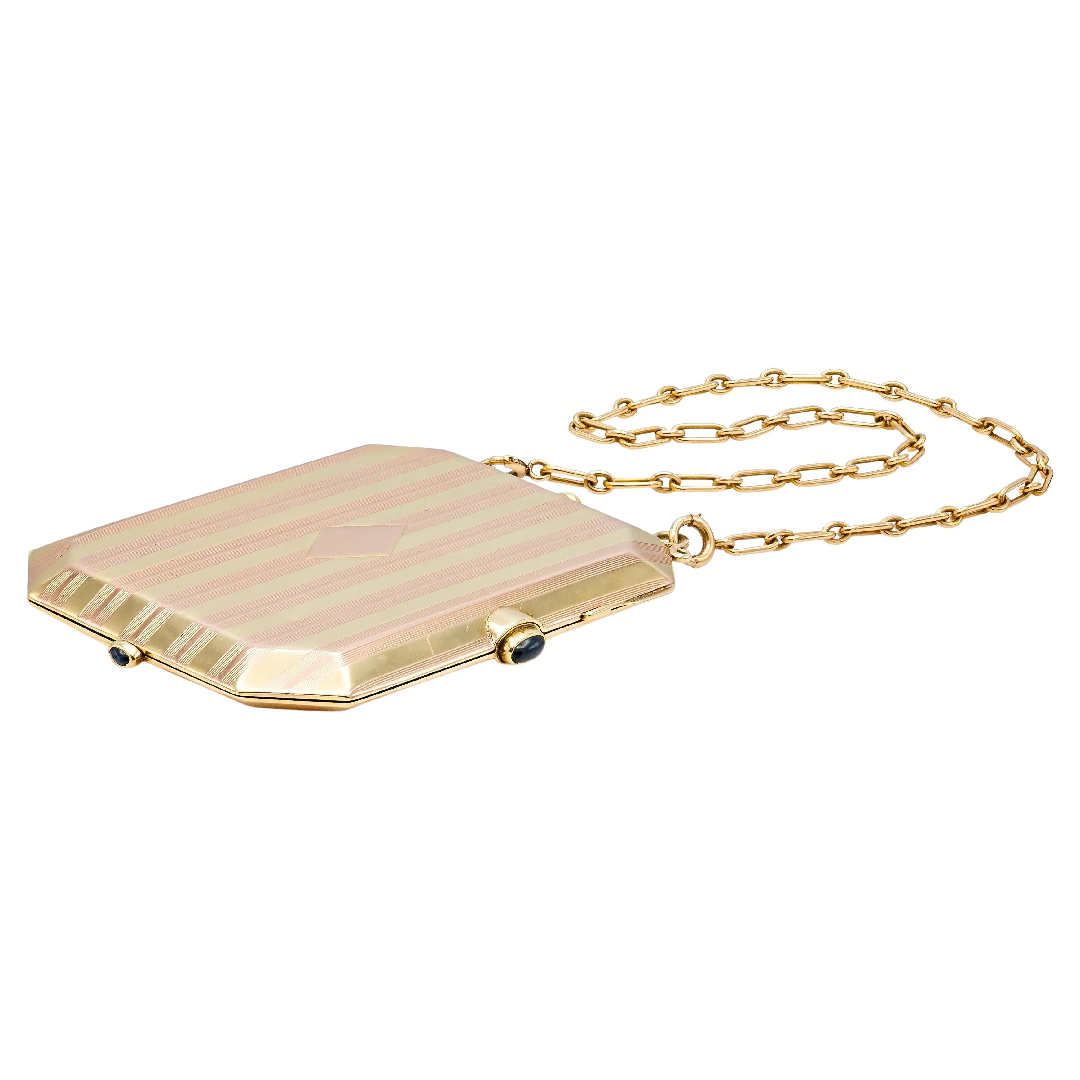 Vintage 1940s Cartier Retro Gold Compact with Sapphires