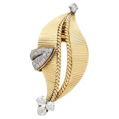 Vintage 1940s Cartier Retro Leaf Brooch with Diamonds