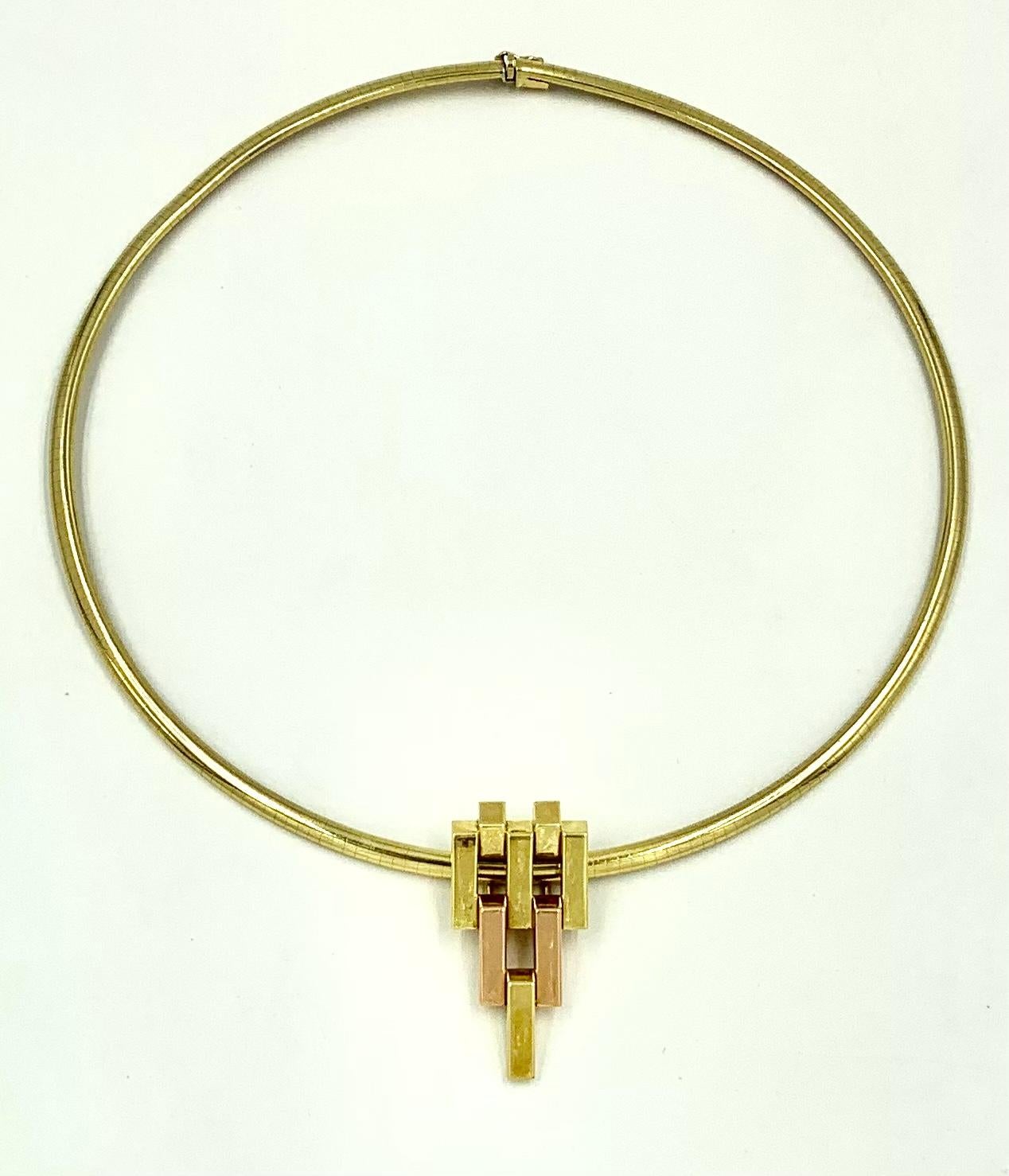 Vintage 1940's Cartier Yellow and Rose 14K Gold Bars Pyramid Pendant Clip Brooch For Sale 1