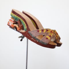 Vintage 1940's Carved Wooden Wedges Heels Pagoda UK 6 EU 39 US 6