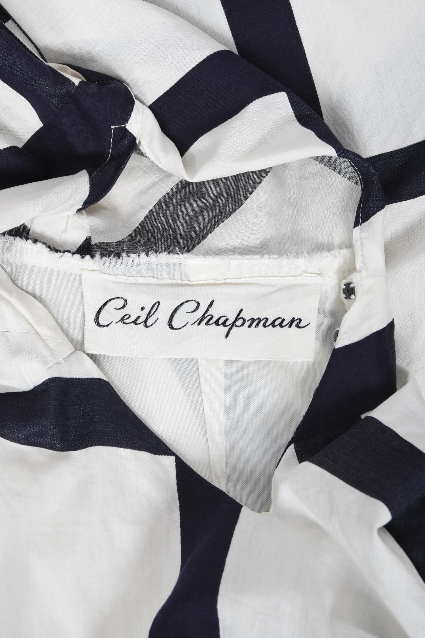 Vintage 1940's Ceil Chapman Windowpane Print White Cotton Peplum Full-Skirt Gown For Sale 11