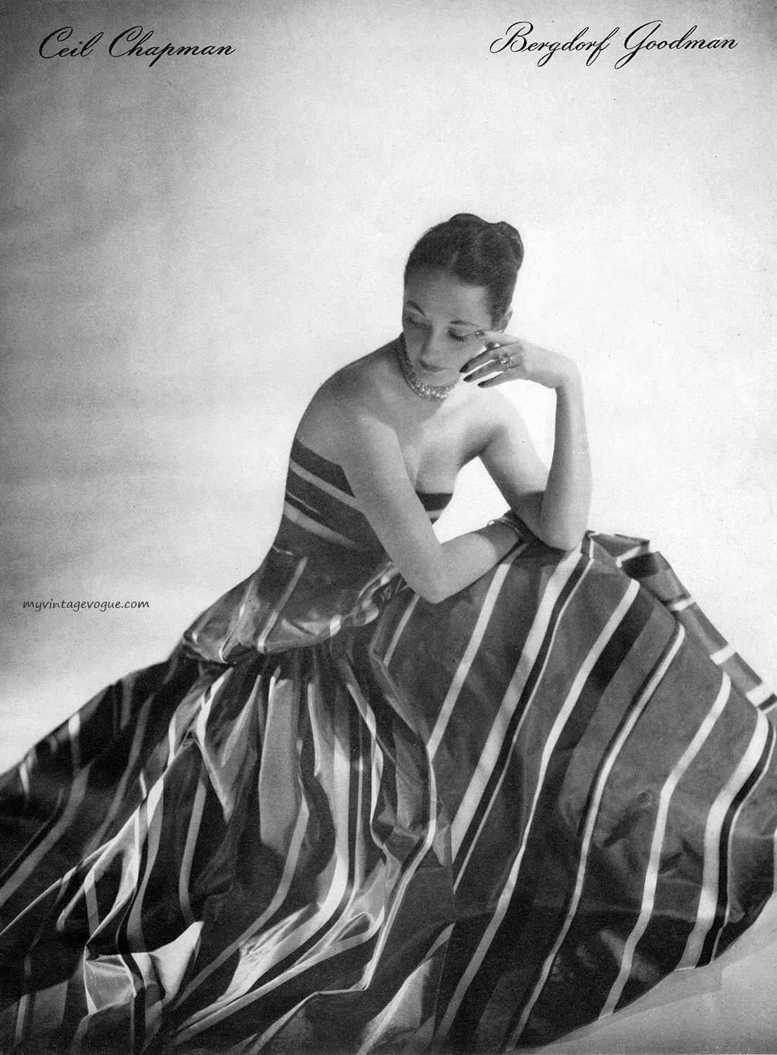 Vintage 1940's Ceil Chapman Windowpane Print Weiß Baumwolle Peplum Full-Skirt Kleid im Angebot 5