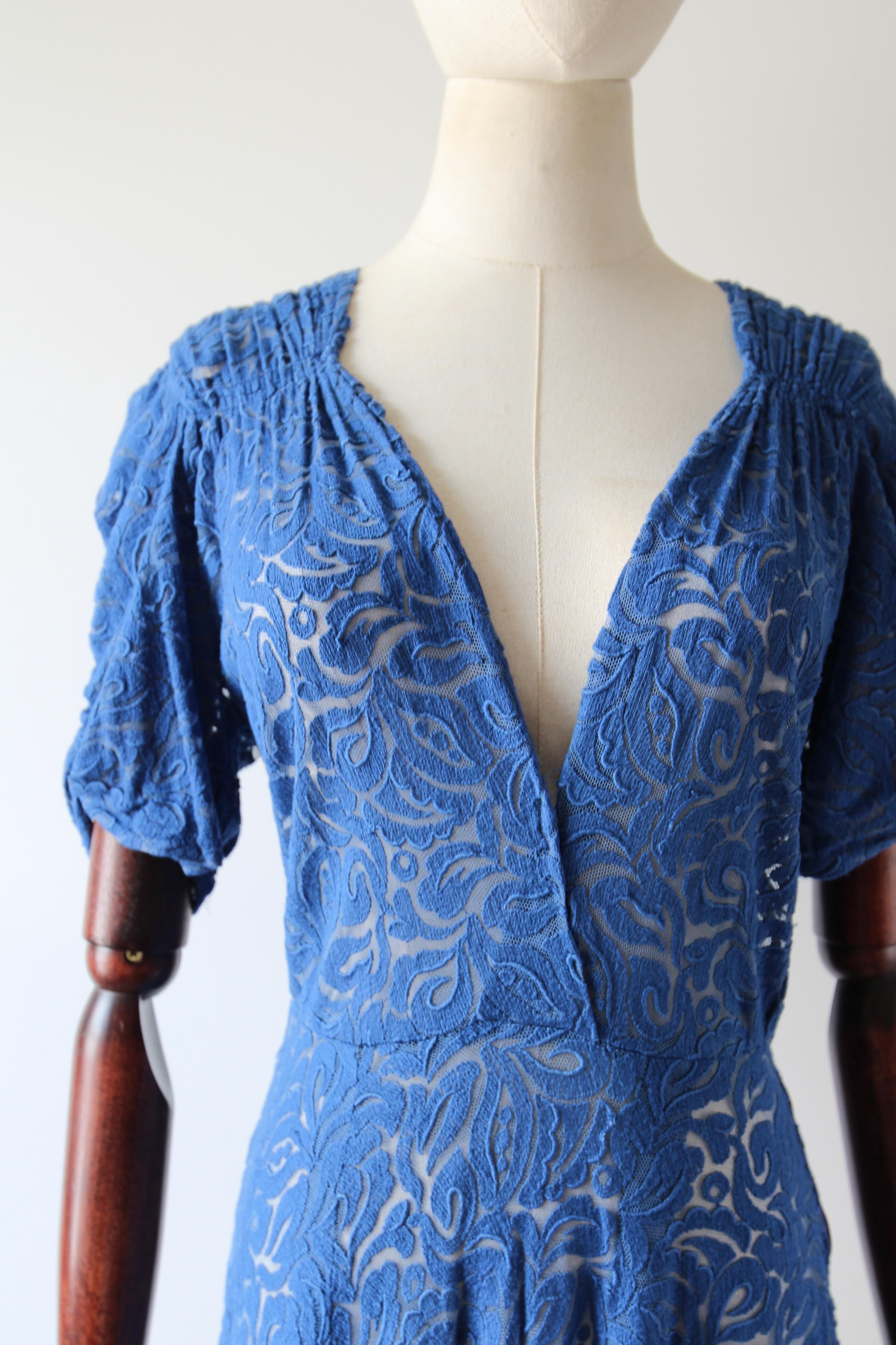 Women's Vintage 1940's Cerulean Blue lace Dress 1940's tea dress day dress UK 10 US 6
