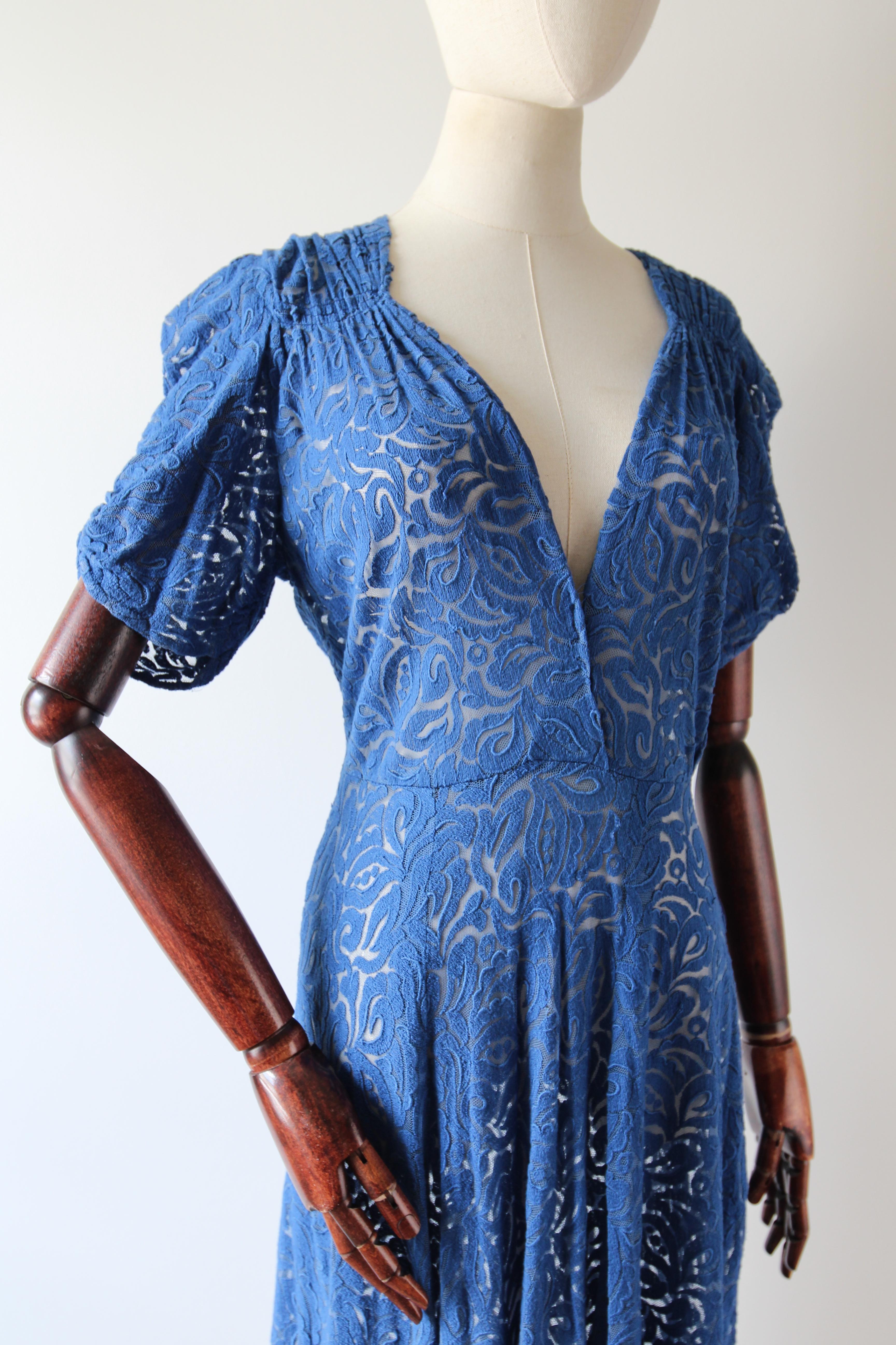 Vintage 1940's Cerulean Blue lace Dress 1940's tea dress day dress UK 10 US 6 2