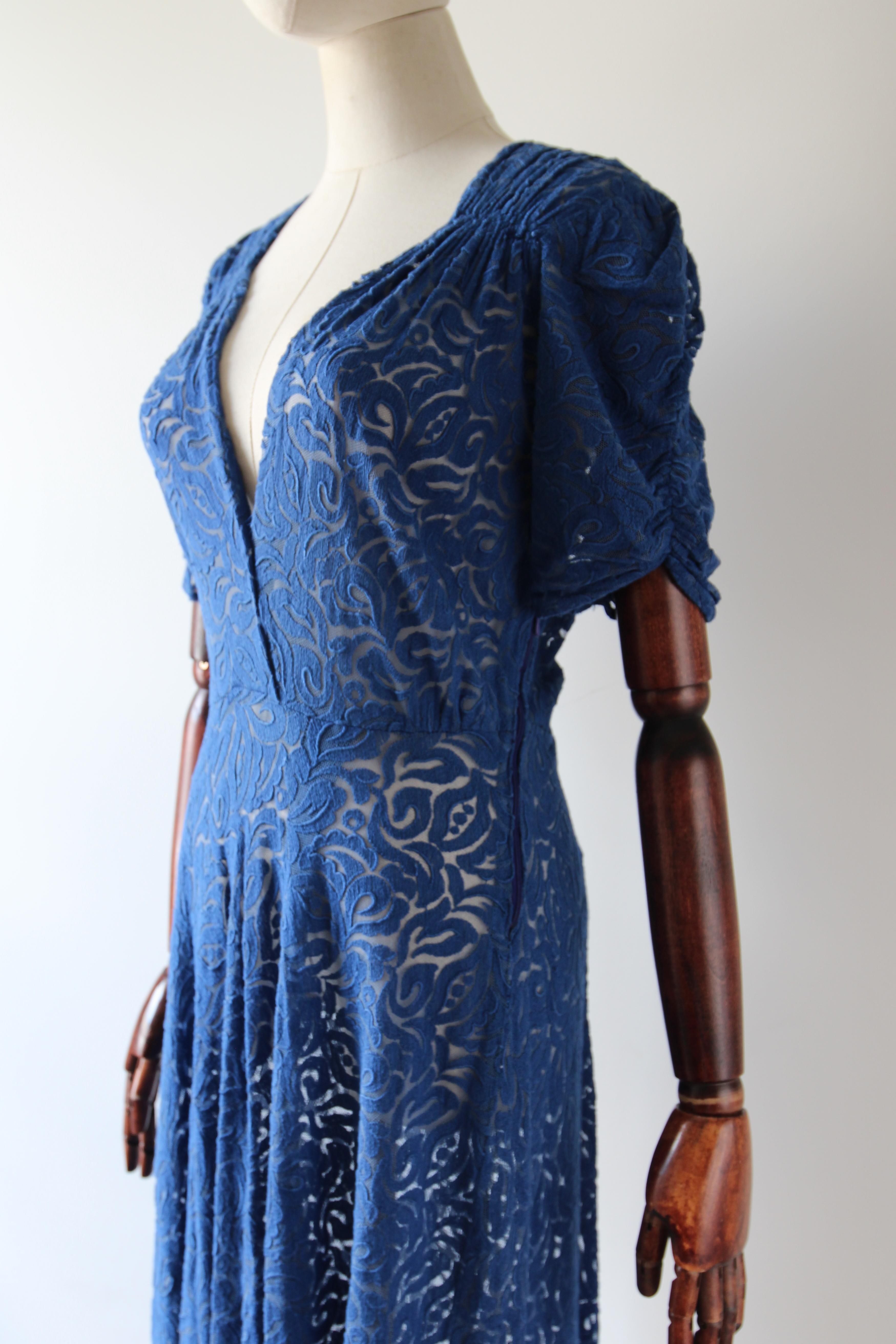 Vintage 1940's Cerulean Blue lace Dress 1940's tea dress day dress UK 10 US 6 4