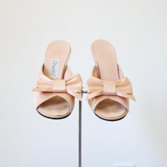 Mules vintage in raso rosa champagne degli anni '40 - Taglia US 6, UK 4, EU 37
