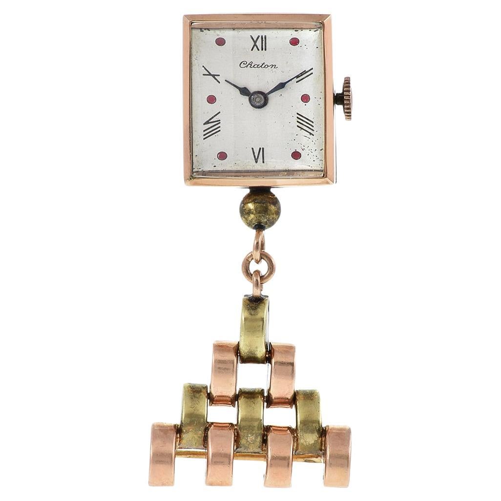 Vintage 1940's Chatan 14KT Gold Brooch Pin Watch