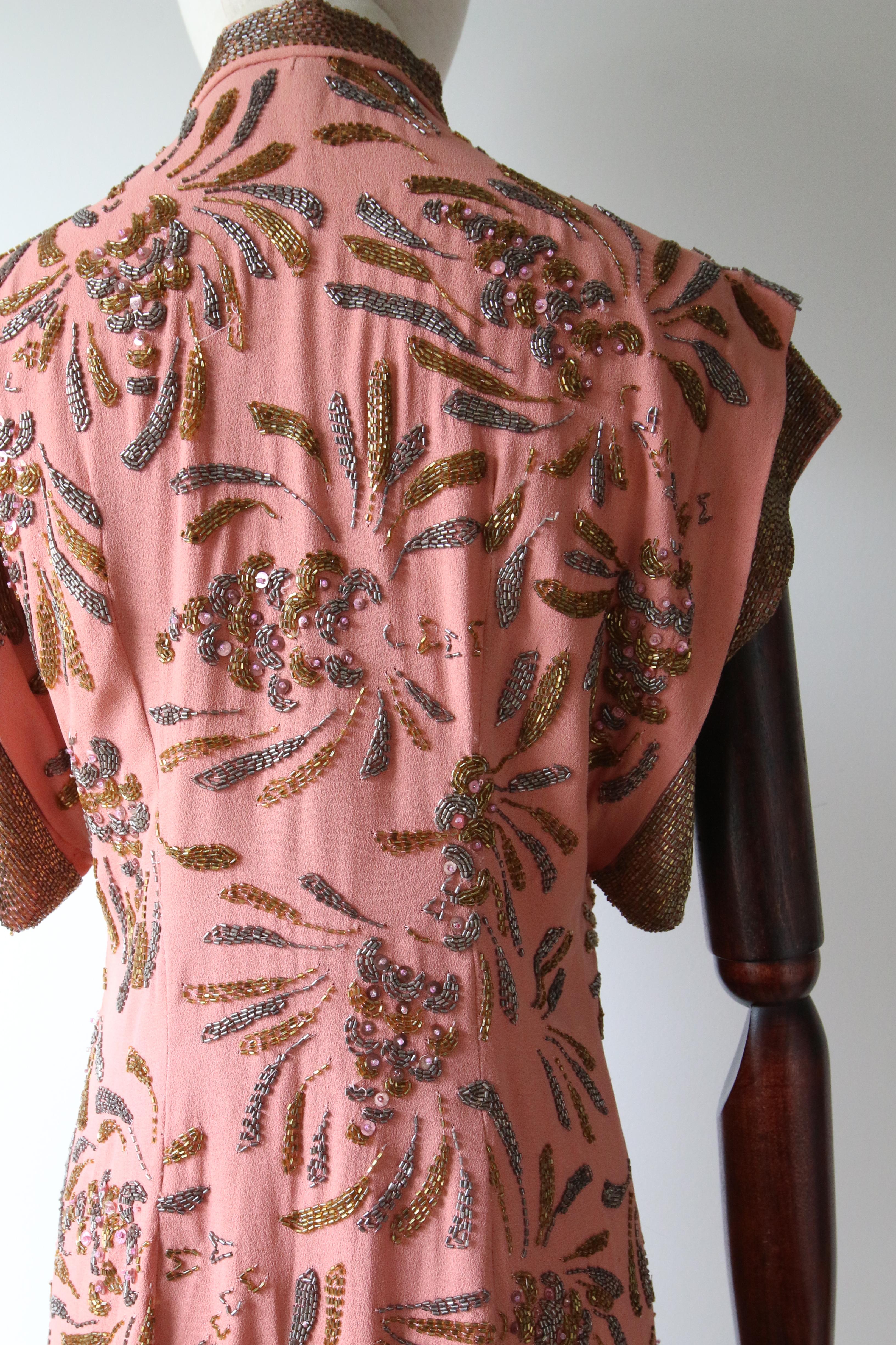 Vintage 1940's Cheongsam Blouse Blush Pink Crepe Silk Blouse UK 8 US 4 For Sale 6