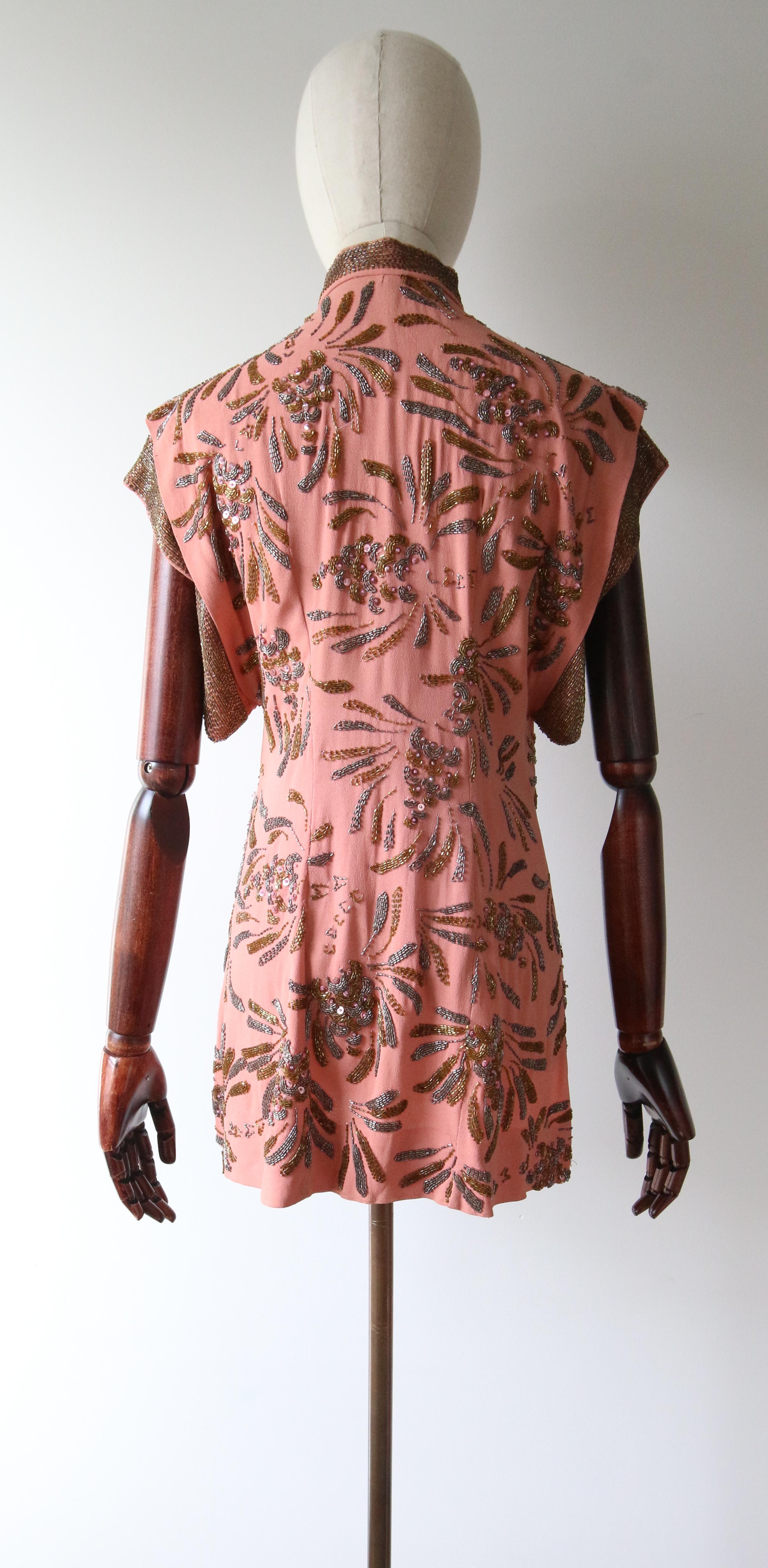 Vintage 1940er Cheongsam-Bluse aus rosa Krepp in Rosa, UK 8 US 4 im Angebot 5