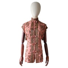 Vintage 1940er Cheongsam-Bluse aus rosa Krepp in Rosa, UK 8 US 4