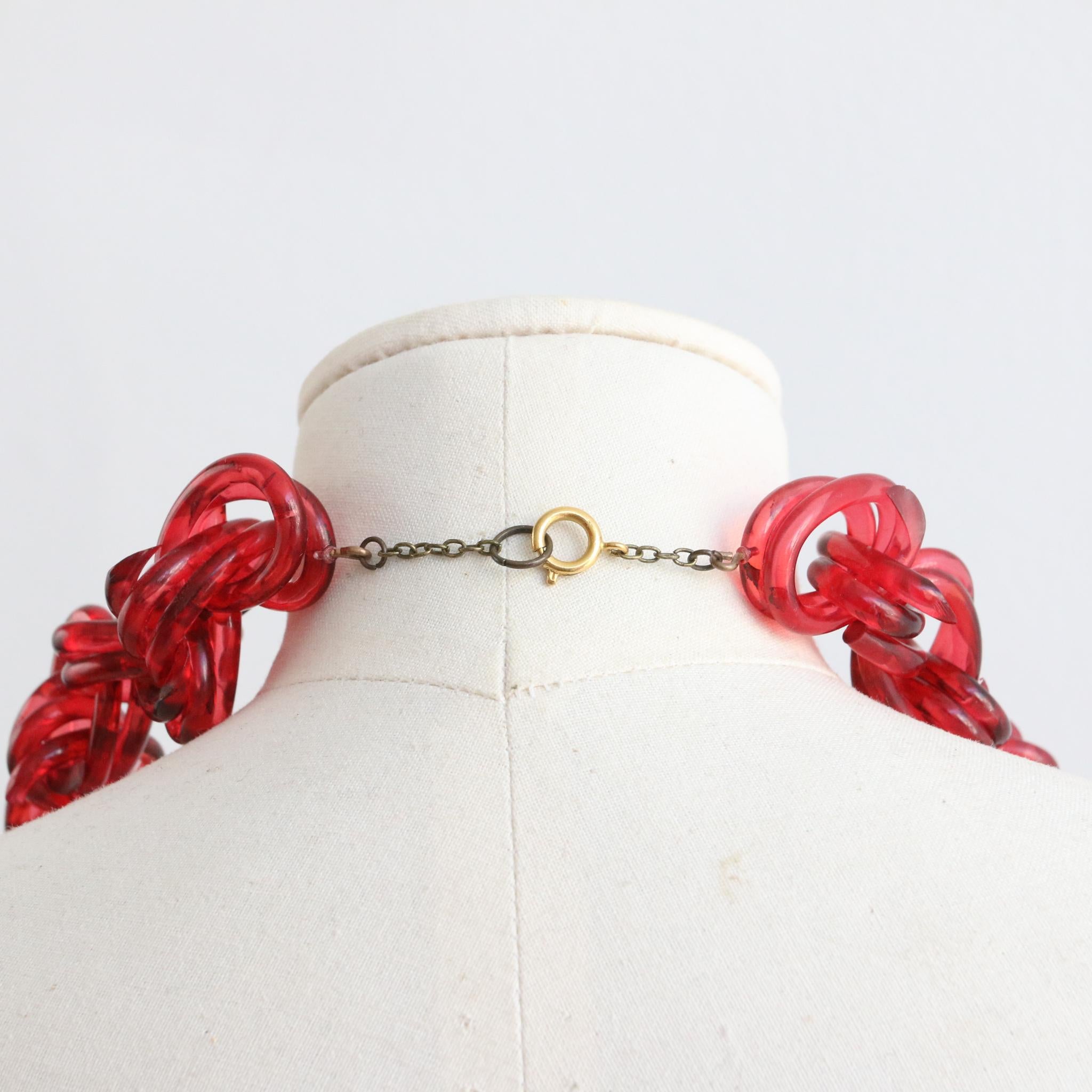 Art Deco Vintage 1940's Cherry Lucite Chain Necklace original 1940s lucite jewellery